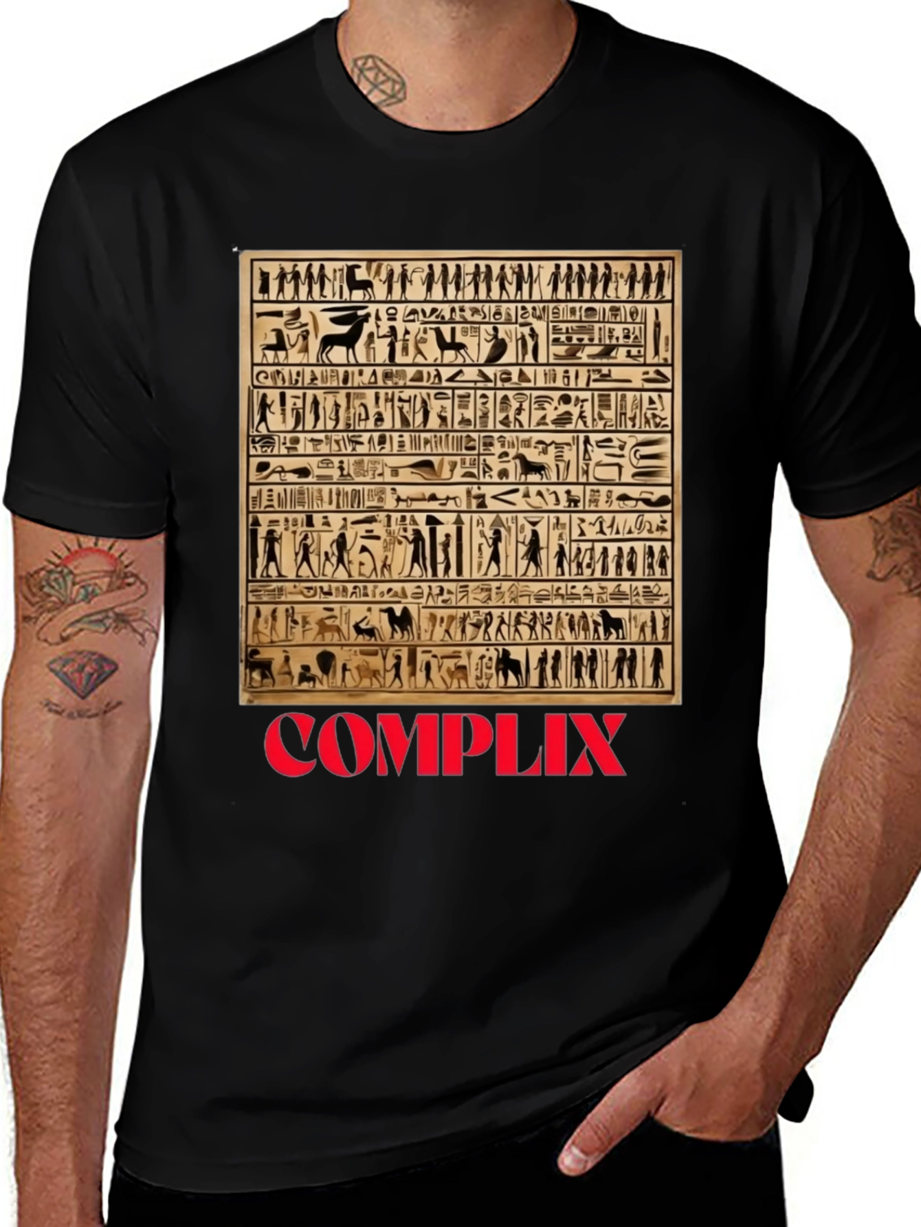 Black Complix Egyptian Hieroglyphic T-Shirt main image