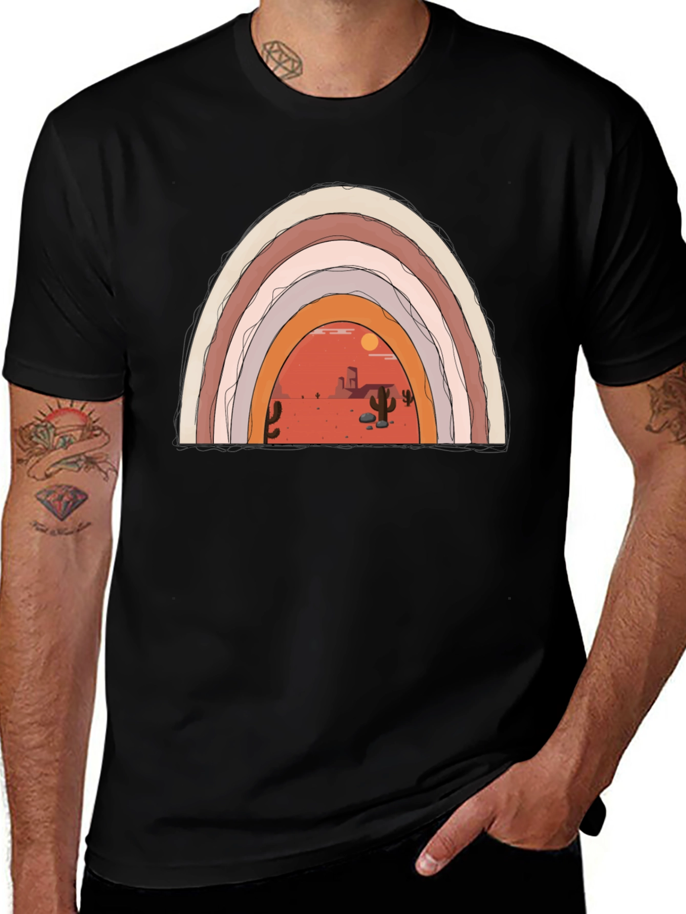Variant 15 of Desert Rainbow Graphic Tee - Trendy Black T-Shirt