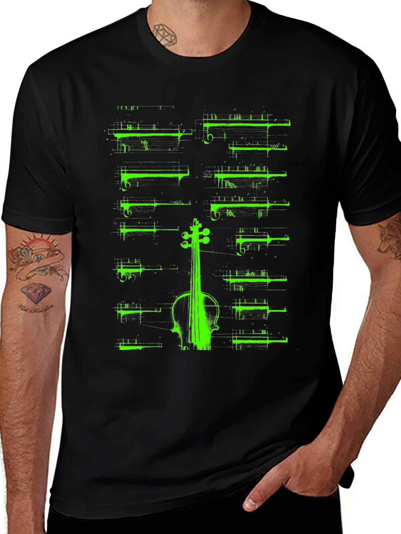 Variant 27 of Violin Music Sheet Graphic T-Shirt - Black