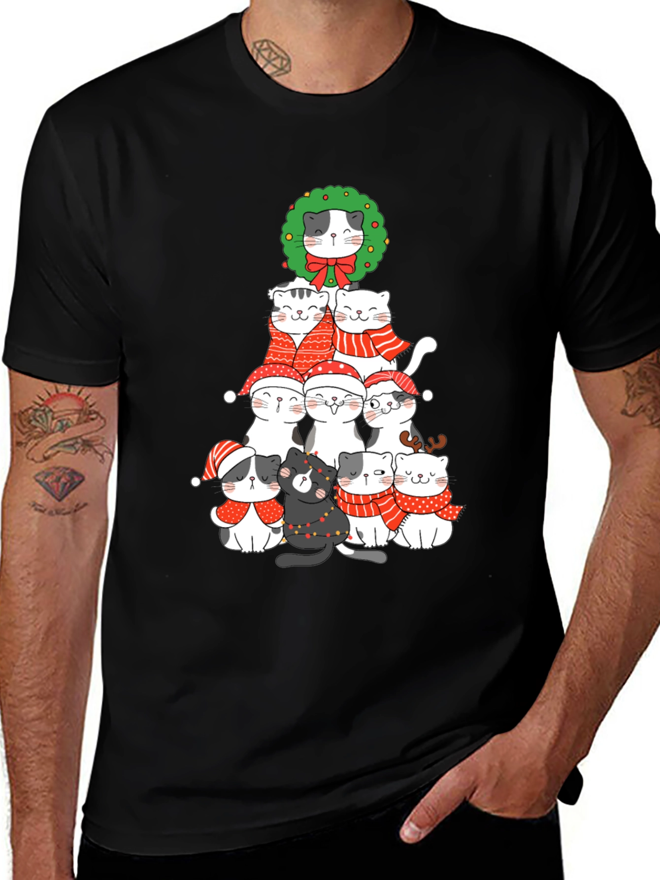 Variant 2 of Festive Cat Christmas Tree T-Shirt