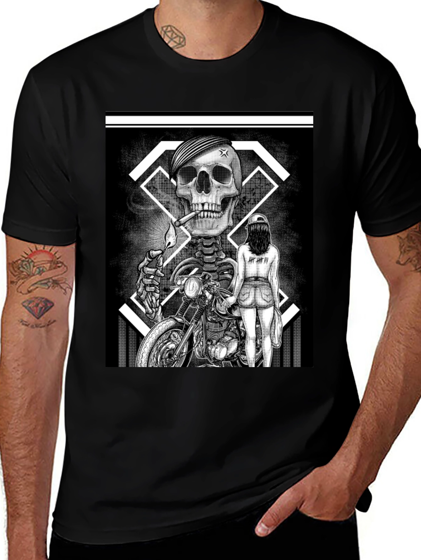 Variant 11 of Cool Skeleton Biker T-Shirt