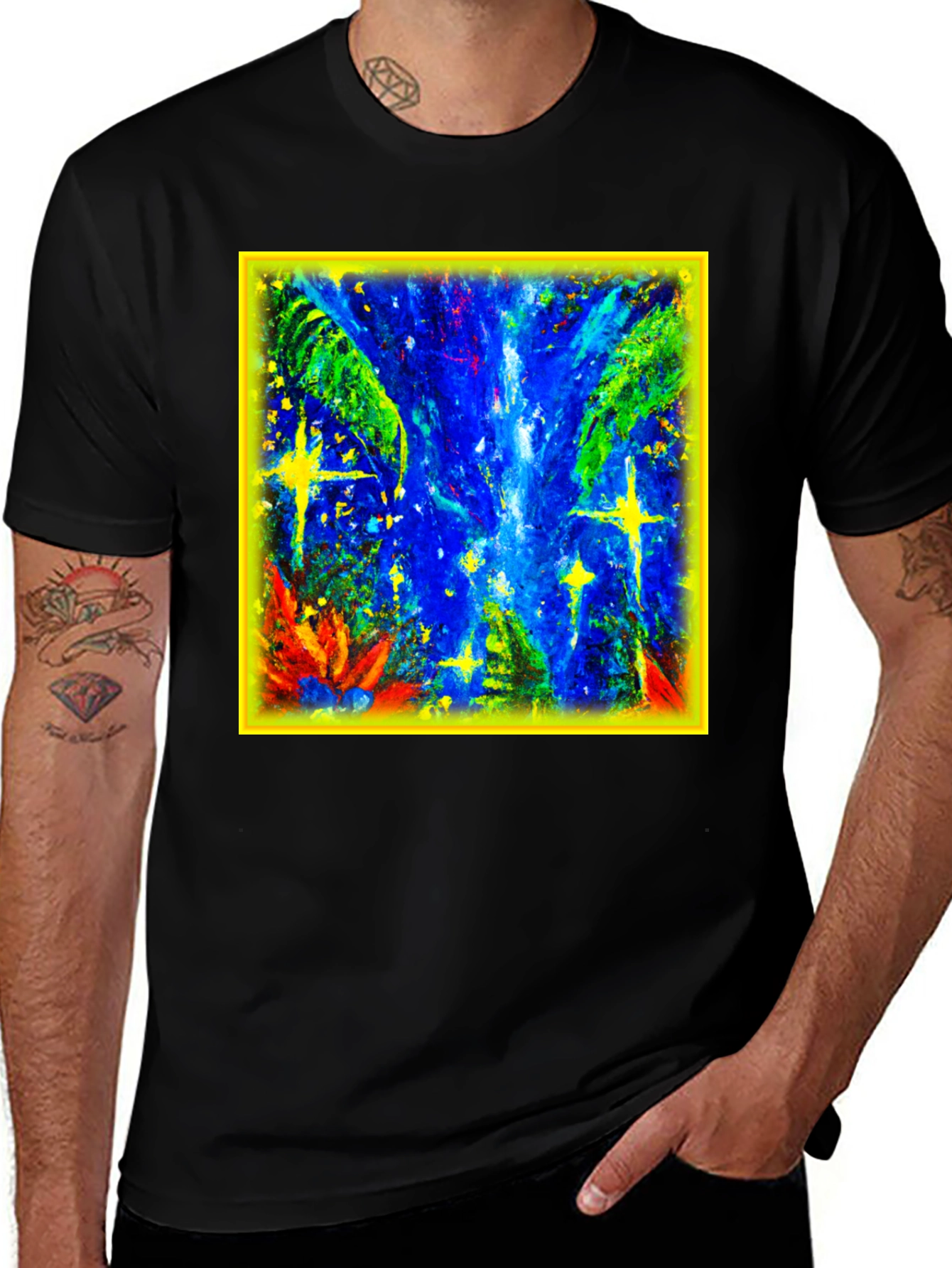 Variant 27 of Abstract Starry Night Print Black T-Shirt