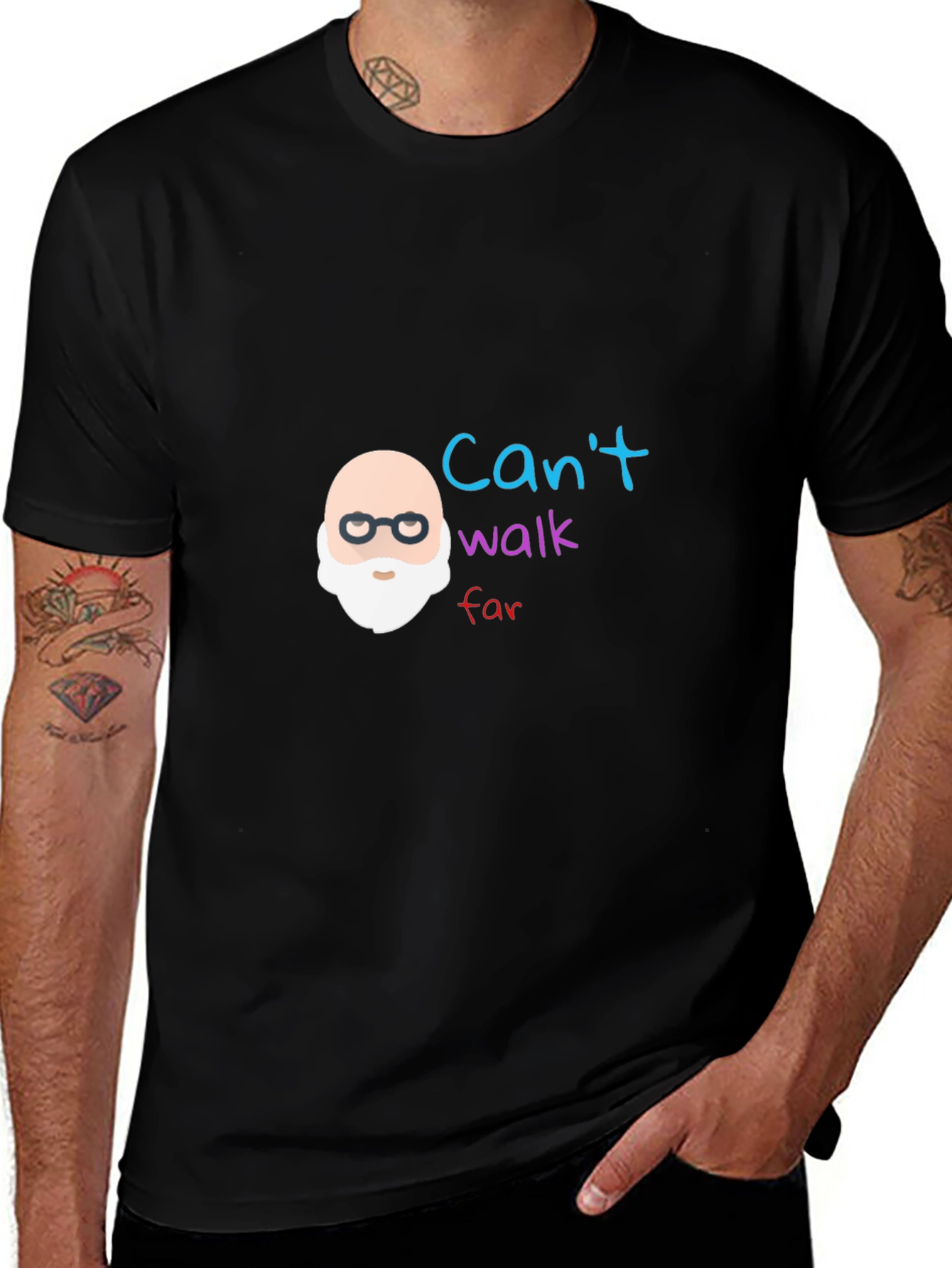 Variant 23 of Funny Bald Man T-Shirt - Can't Walk Far Humor Tee