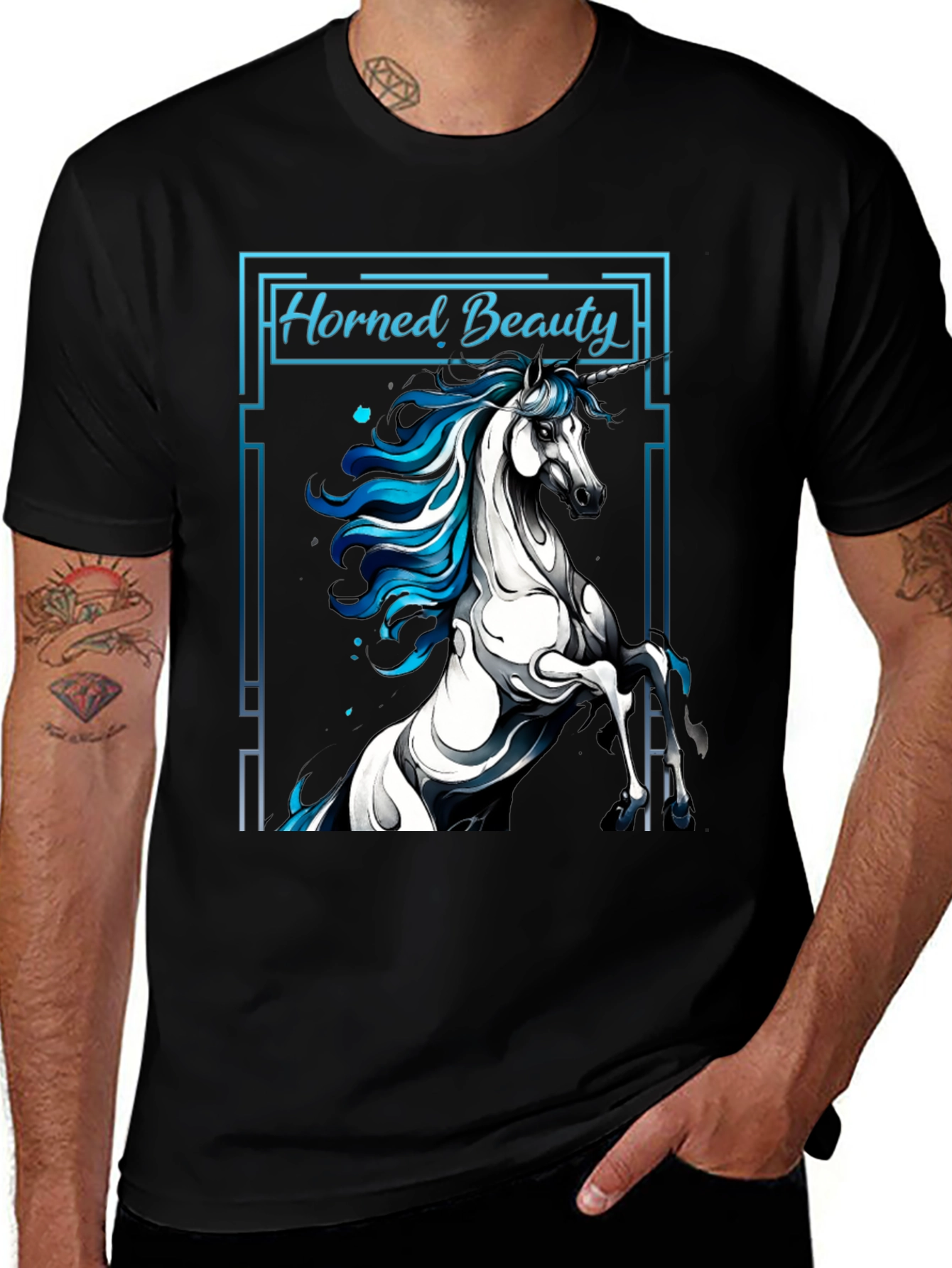 Variant 18 of Horned Beauty Graphic Tee - Unisex Black T-Shirt