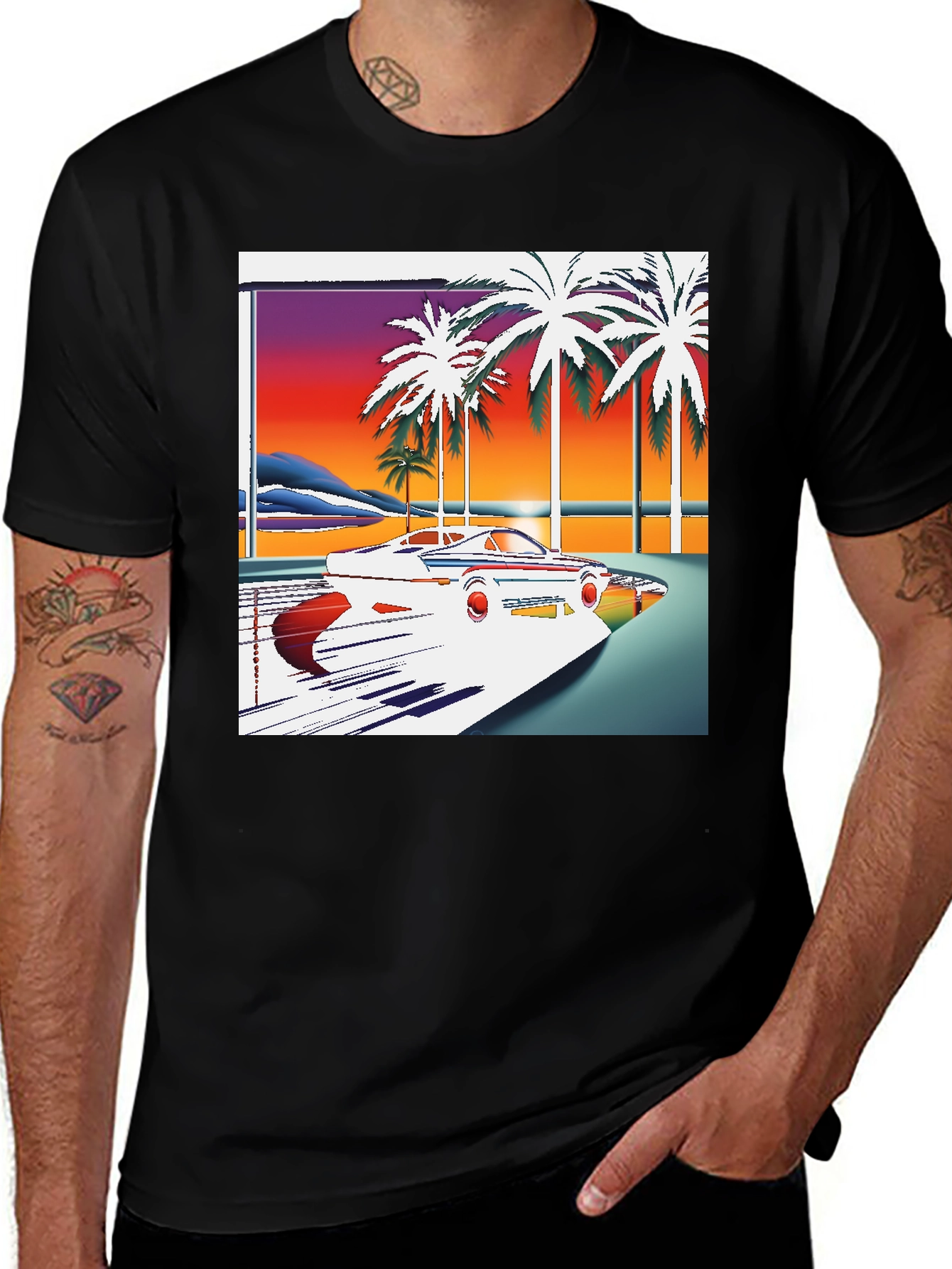 Variant 27 of Retro Sunset Car Graphic T-Shirt