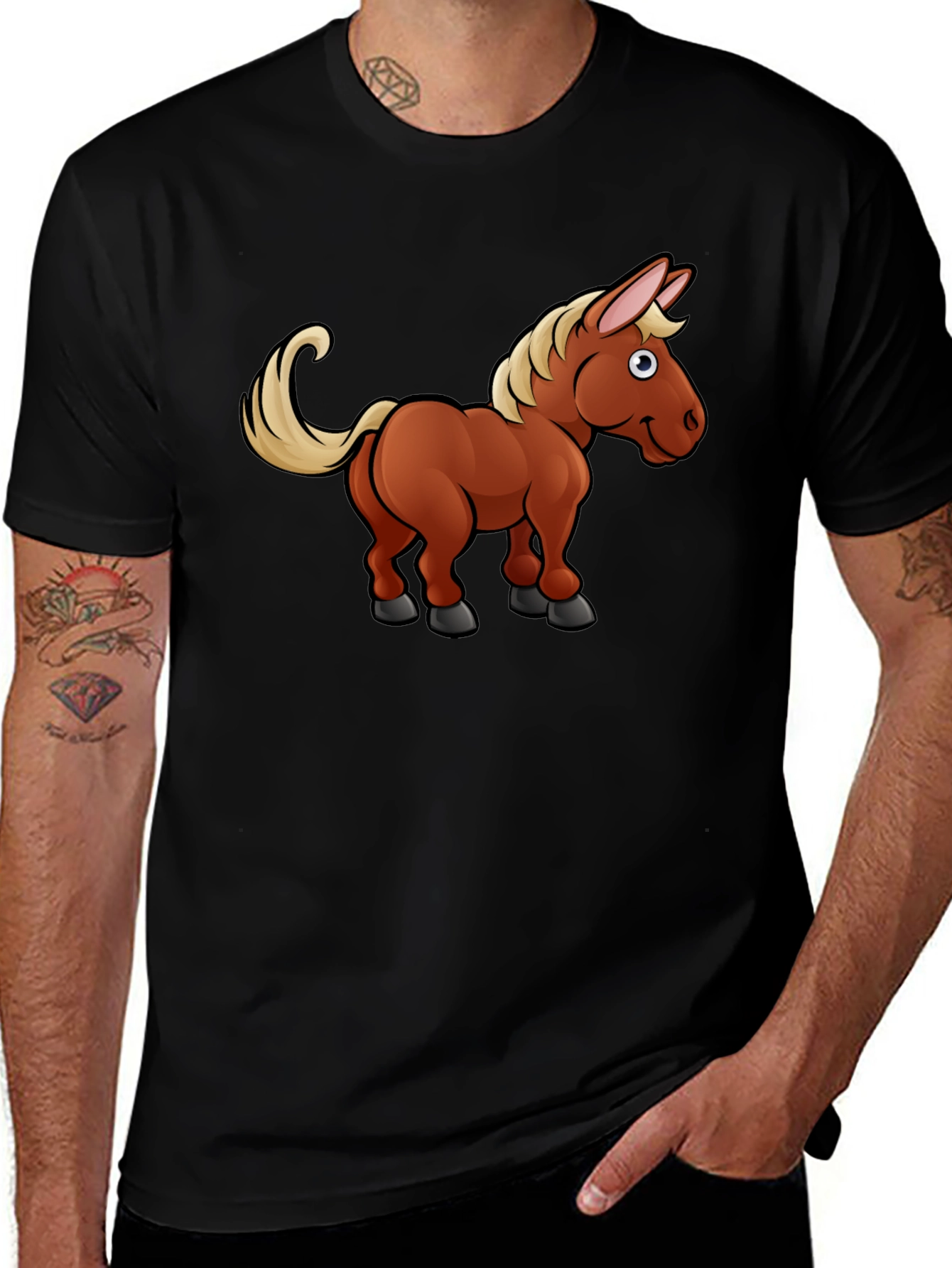 Variant 11 of Cartoon Horse T-Shirt - Black Cotton Tee