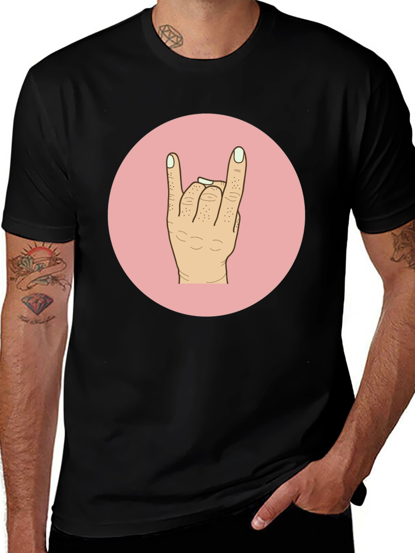 Variant 21 of Rock On! Graphic Tee - Cool Hand Sign Shirt