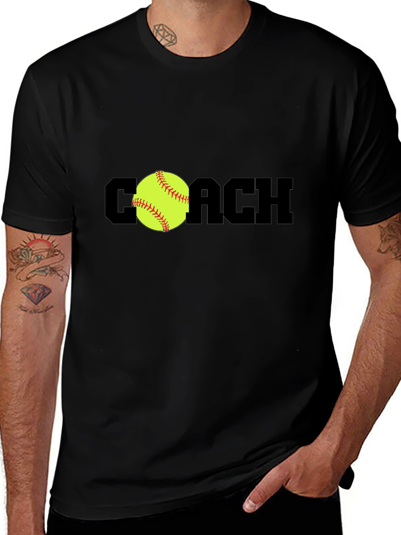 Variant 18 of Softball Coach Tee - Black Cotton Blend T-Shirt