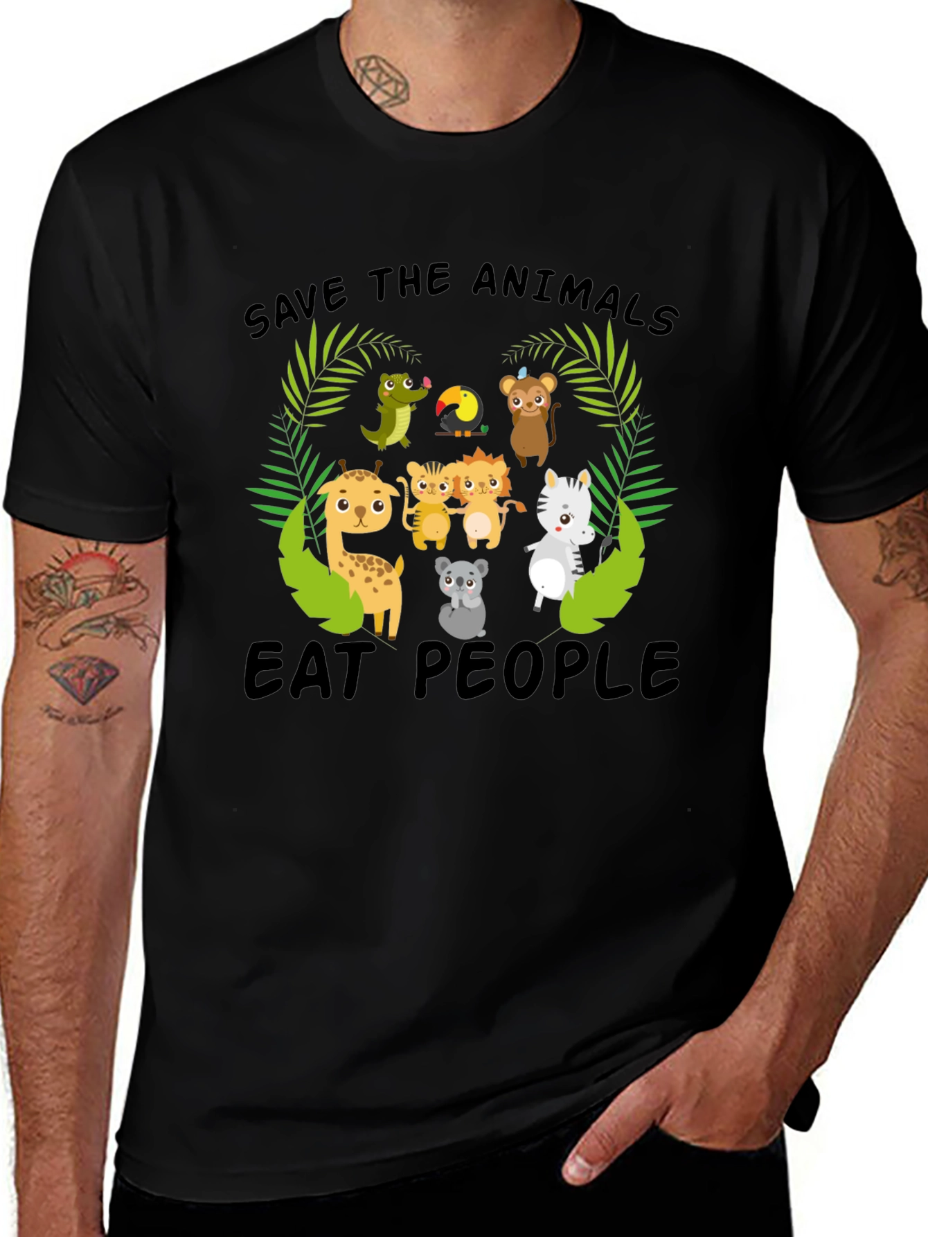 Variant 15 of Save the Animals Eat People Black T-Shirt