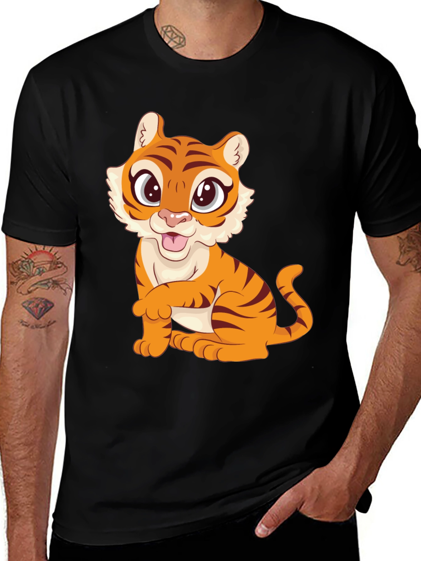 Variant 17 of Cute Cartoon Tiger Graphic Black T-Shirt