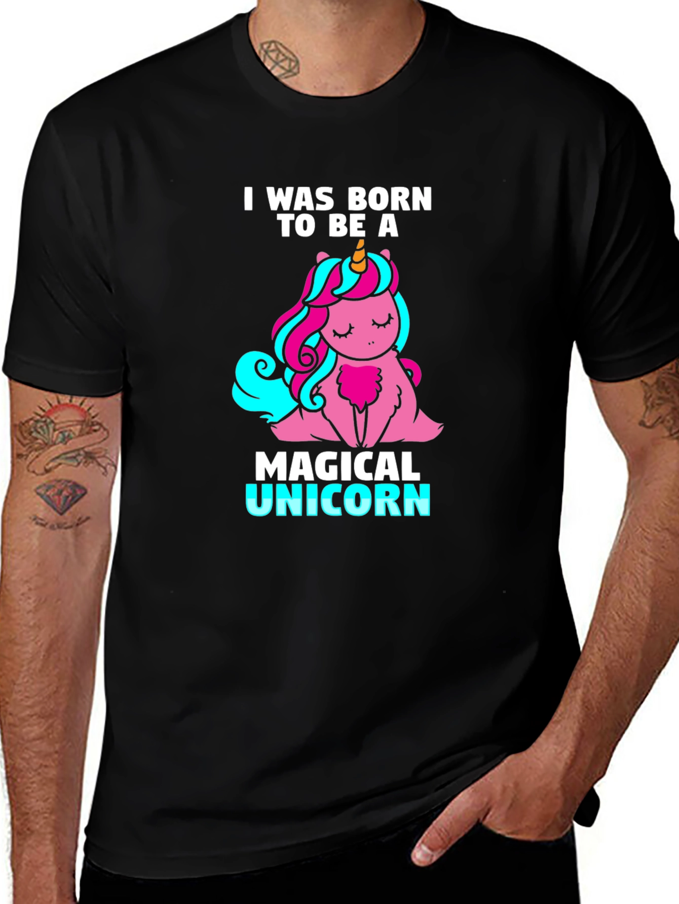 Black Magical Unicorn Graphic Tee - Born To Be A Unicorn T-Shirt main image