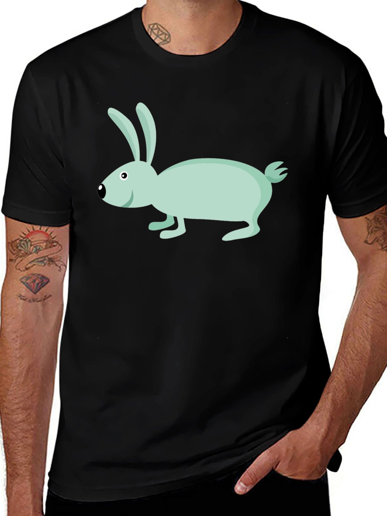 Variant 12 of Cartoon Rabbit Graphic Tee - Unisex Black T-Shirt