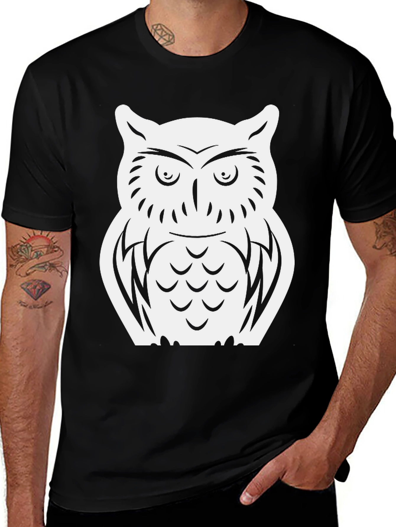 Variant 21 of Owl Graphic T-Shirt - Black Cotton Tee