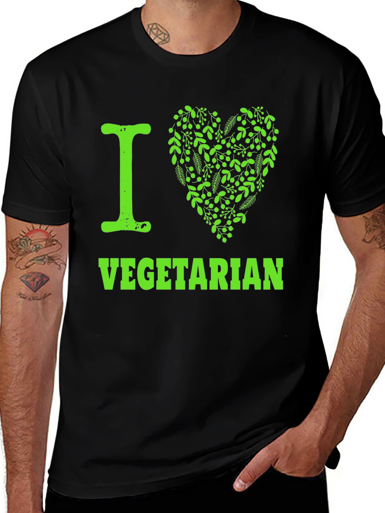 Variant 6 of I Love Vegetarian T-Shirt - Green Graphic Tee