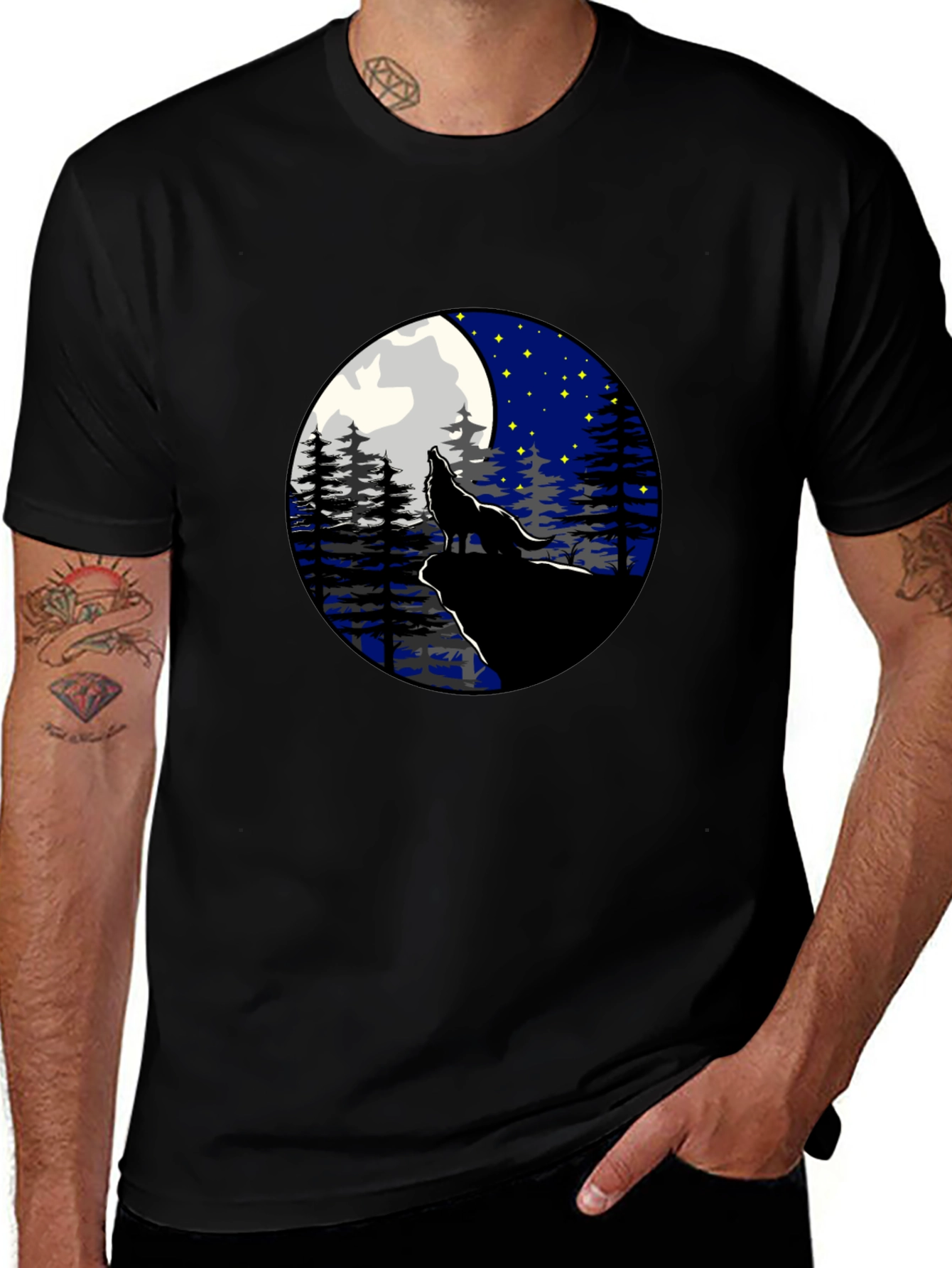 Variant 29 of Wolf Howling at Moon Graphic Tee