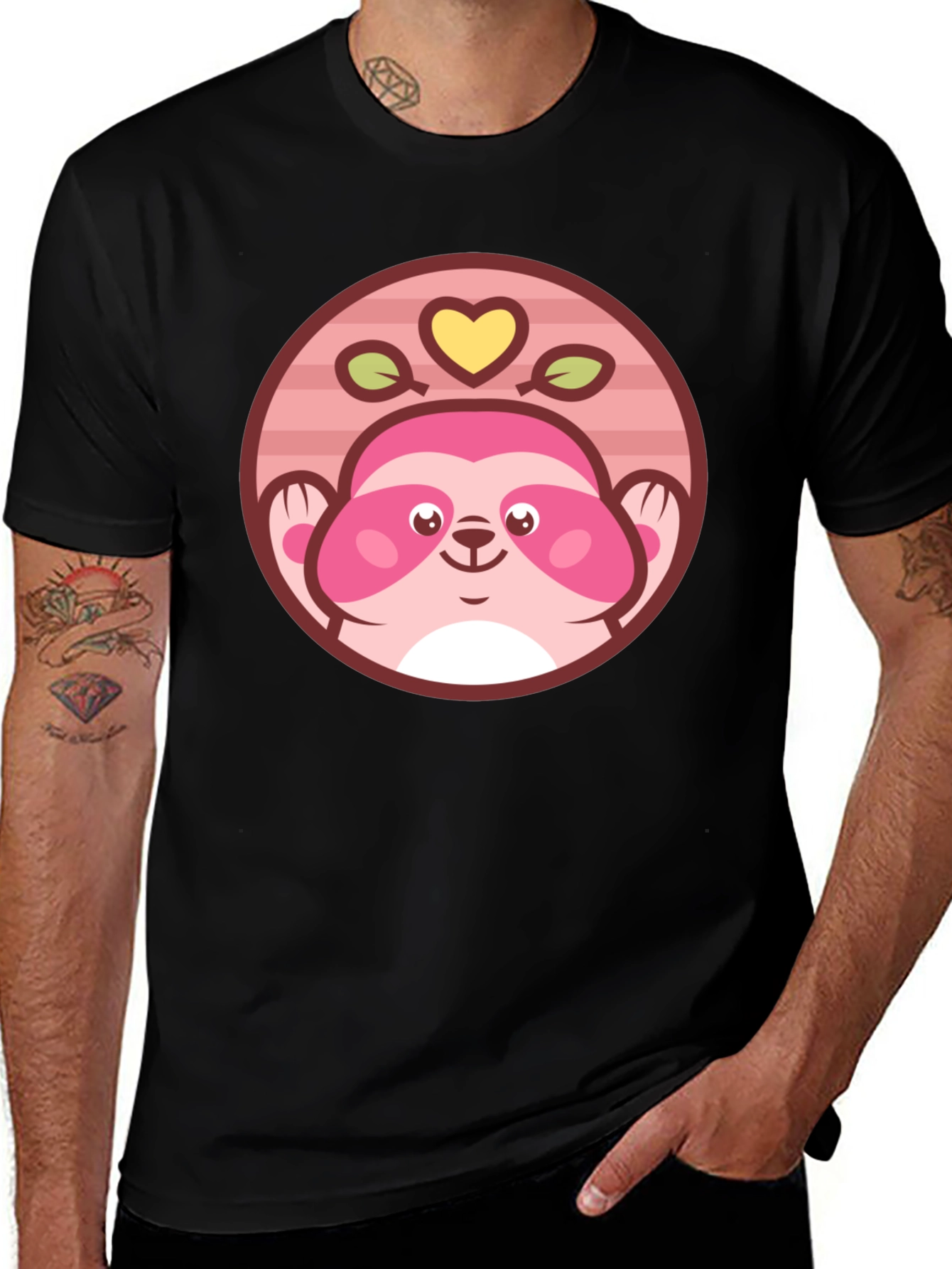 Variant 8 of Cute Sloth Heart T-Shirt - Pink & Black Graphic Tee