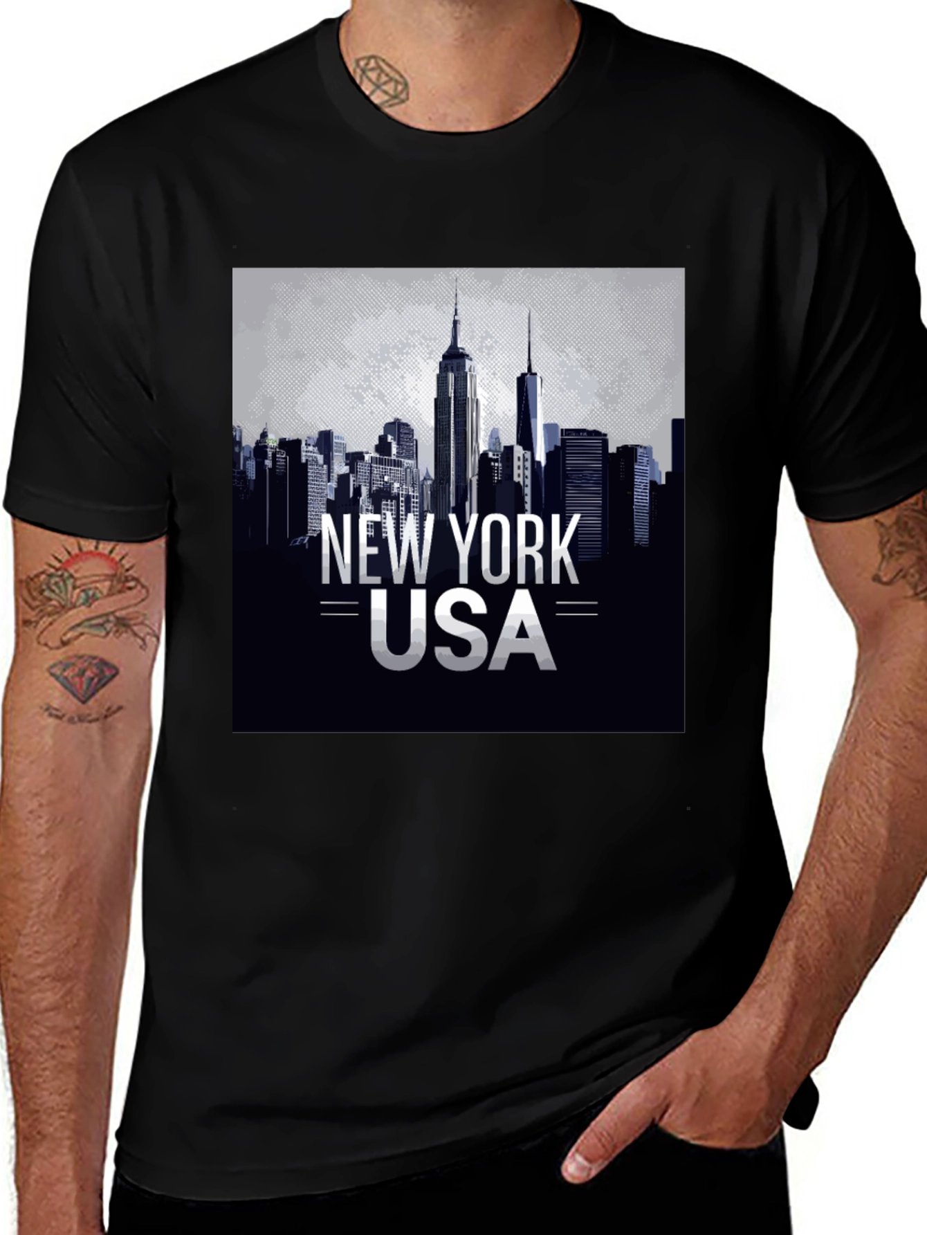 New York USA Graphic Tee - Black Crew Neck T-Shirt