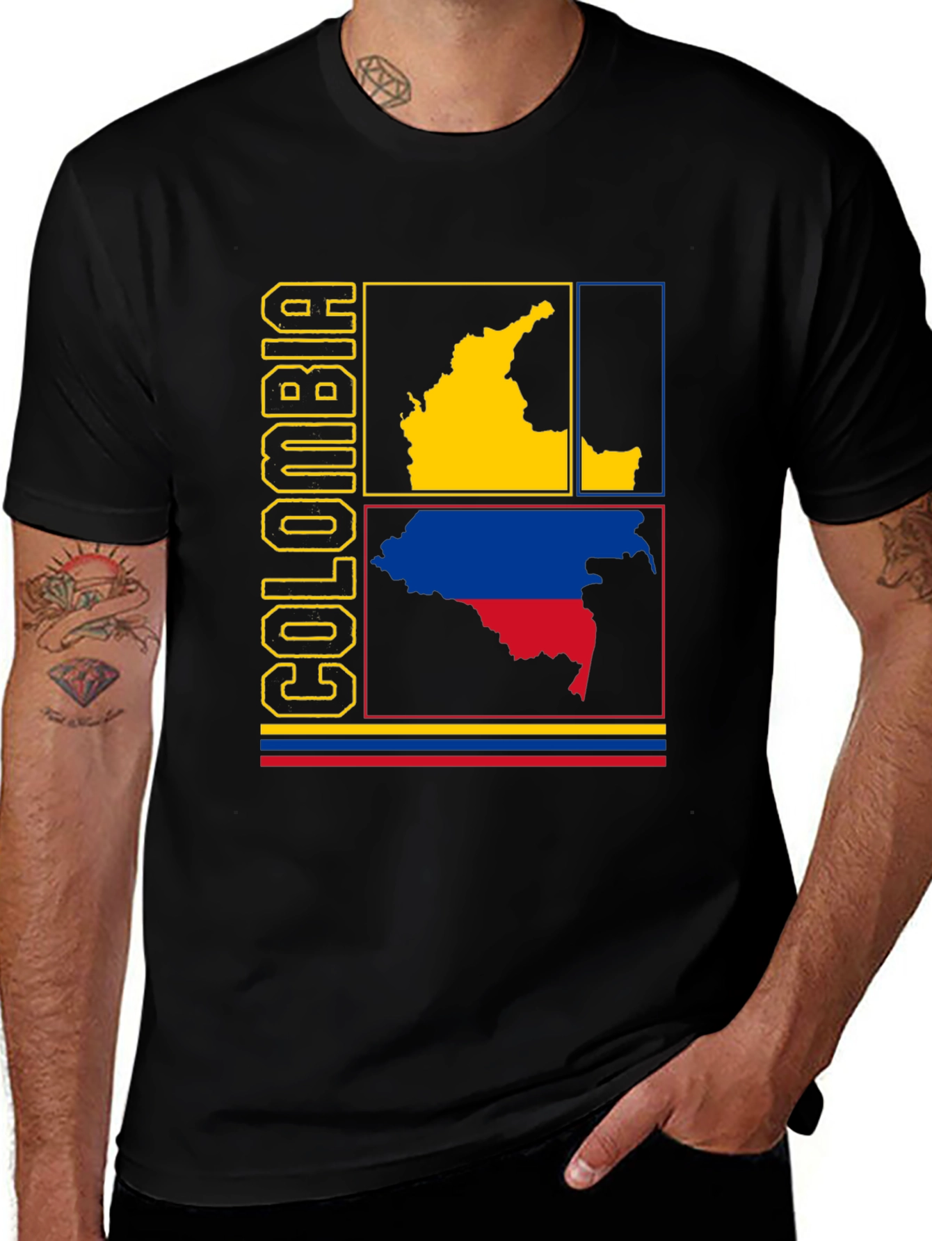 Colombia Map Graphic Tee - Black Cotton Shirt
