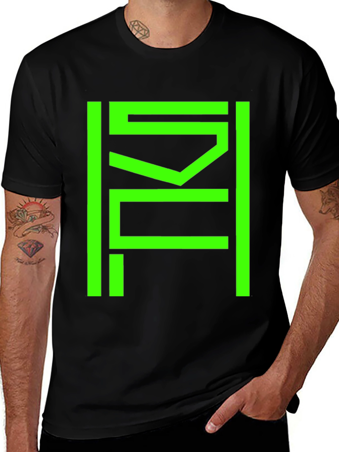 Variant 20 of Modern Graphic Tee - Neon Green Design on Black