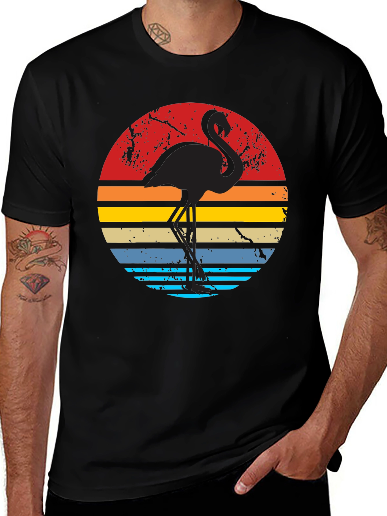 Variant 13 of Retro Flamingo Sunset Graphic Tee - Cool Vintage Style