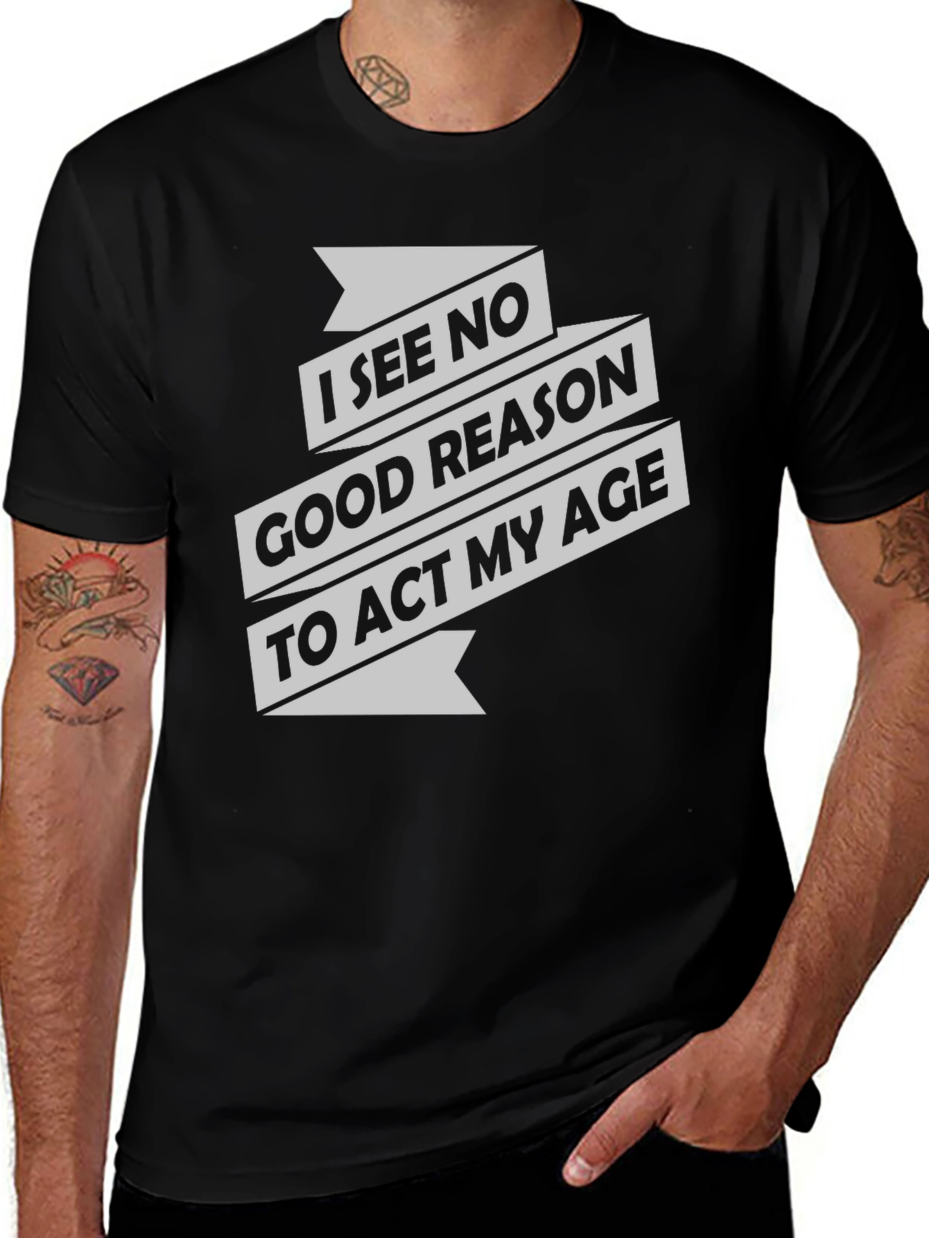 Variant 16 of Funny "Act My Age" Graphic T-Shirt - Black Cotton Tee