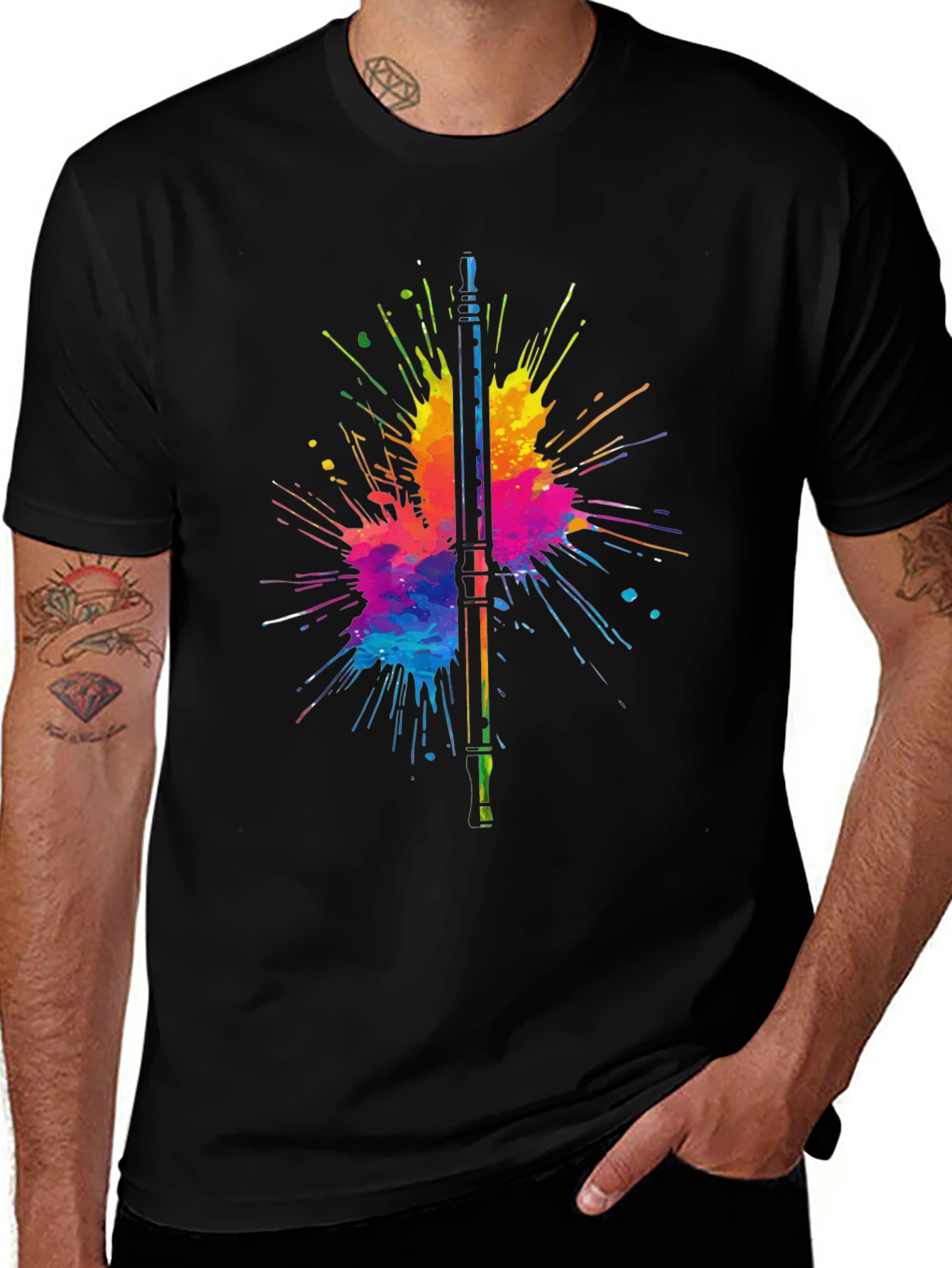 Variant 2 of Watercolor Oboe Graphic Tee - Men's Black T-Shirt