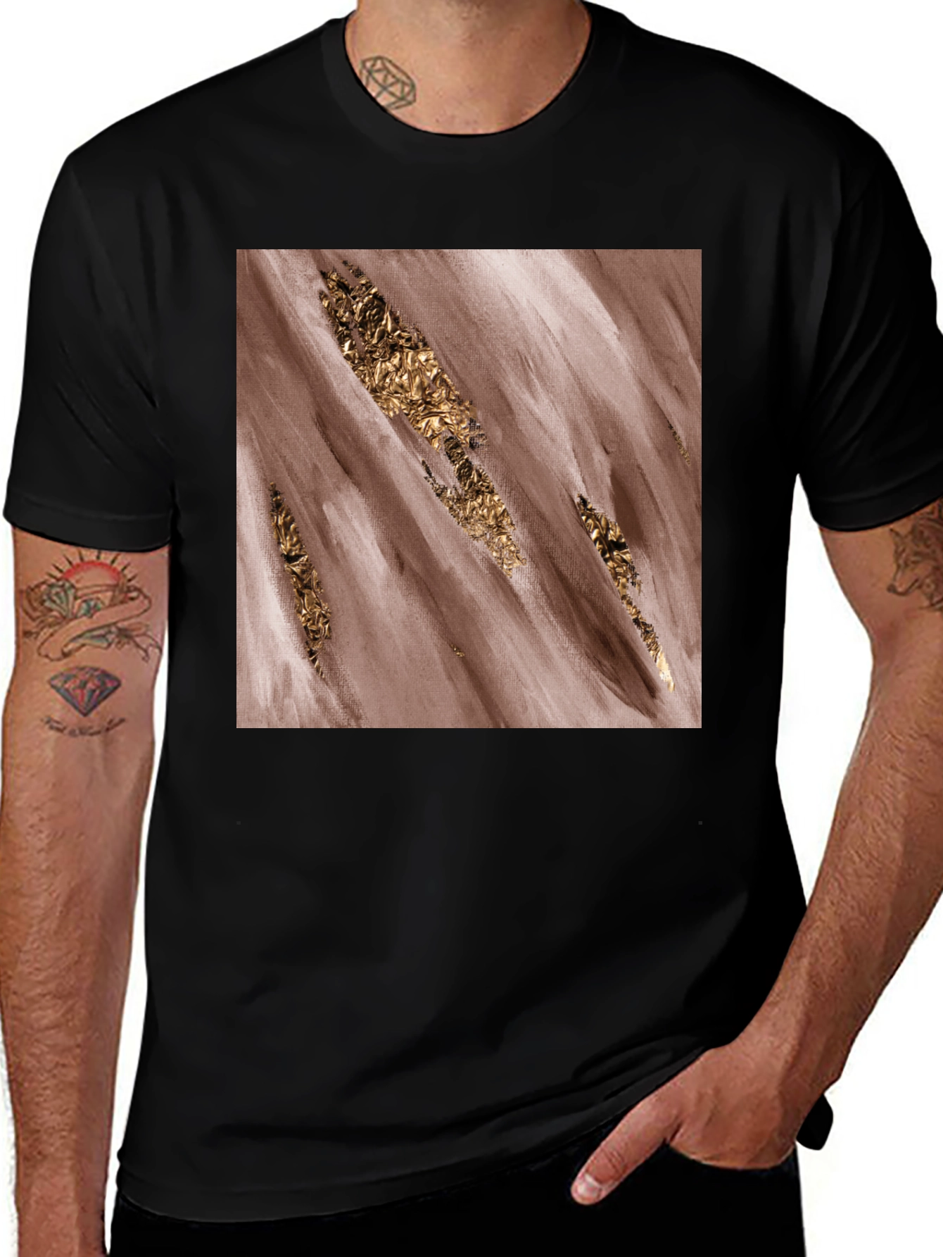 Variant 25 of Abstract Gold Foil Brushstroke Graphic Tee - Black