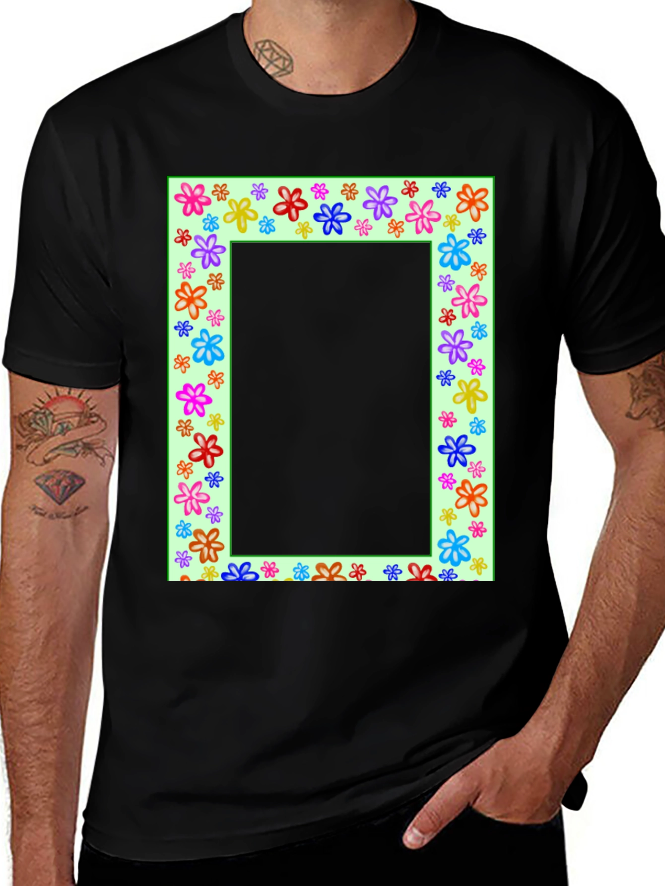 Variant 17 of Floral Frame Graphic Tee - Colorful Design