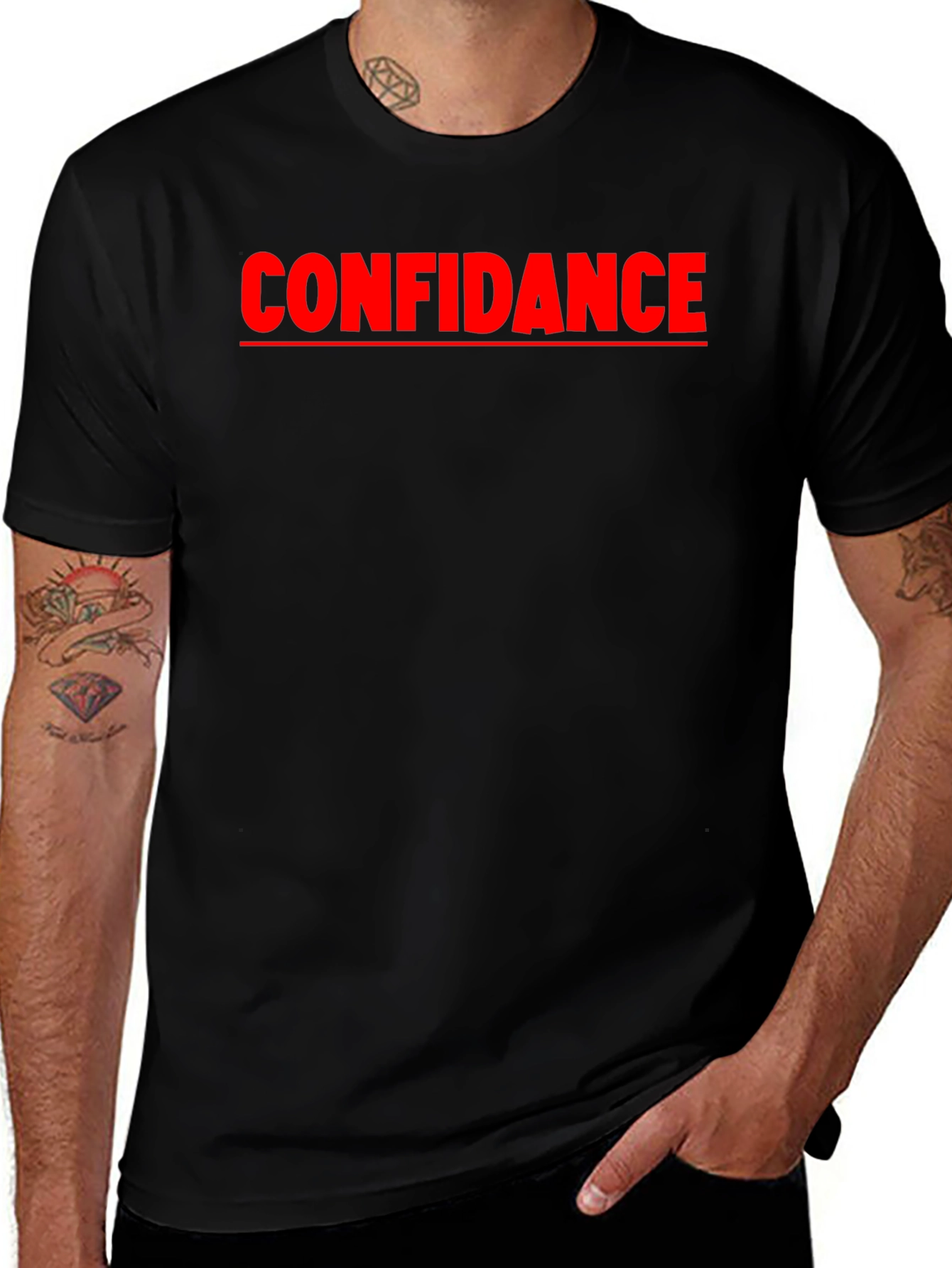 Confidance Black T-Shirt - Bold Red Text