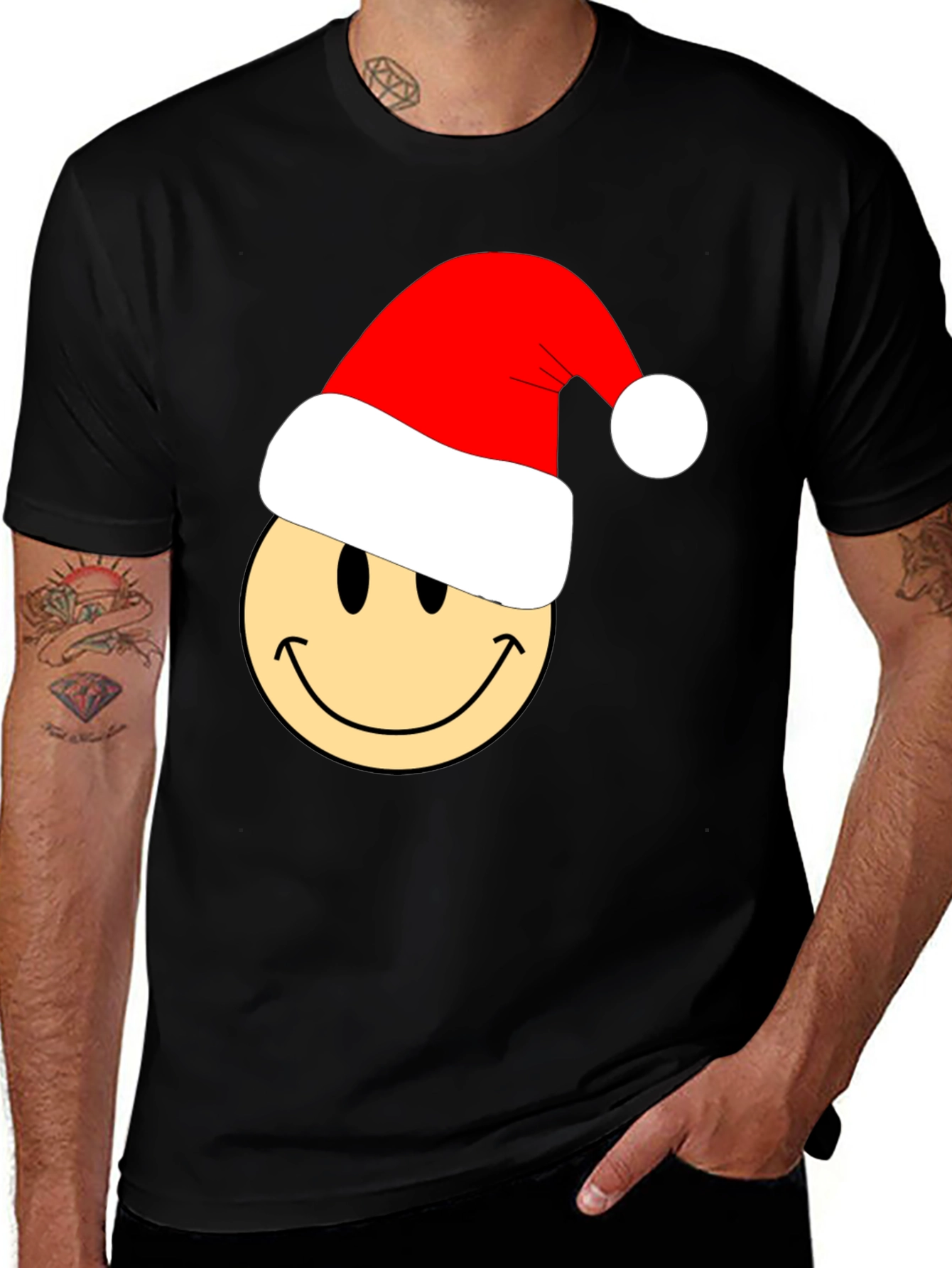 Variant 30 of Smiley Face Santa Hat Graphic Tee - Holiday Cheer