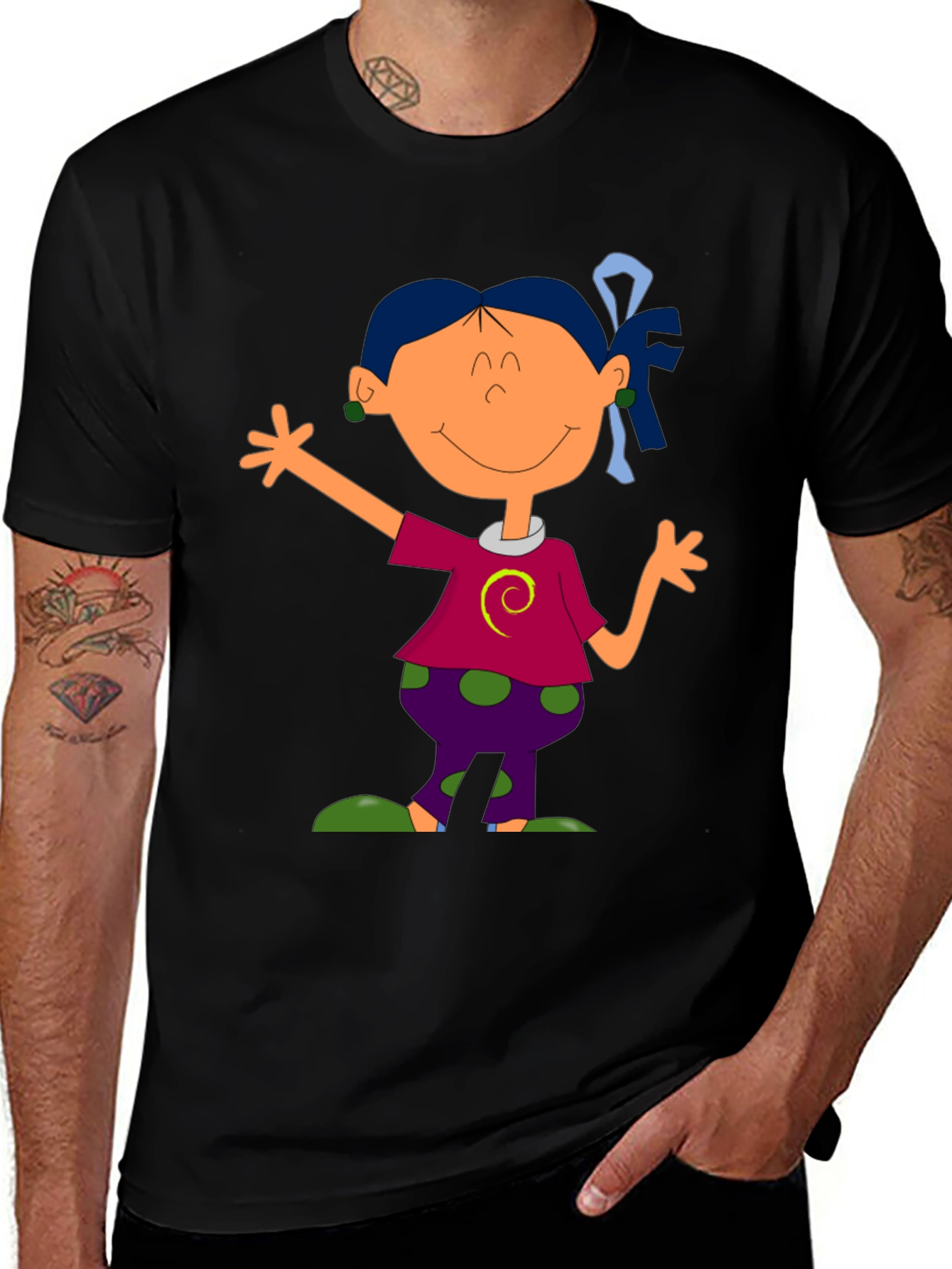 Variant 9 of Cartoon Girl Graphic Tee - Black T-Shirt
