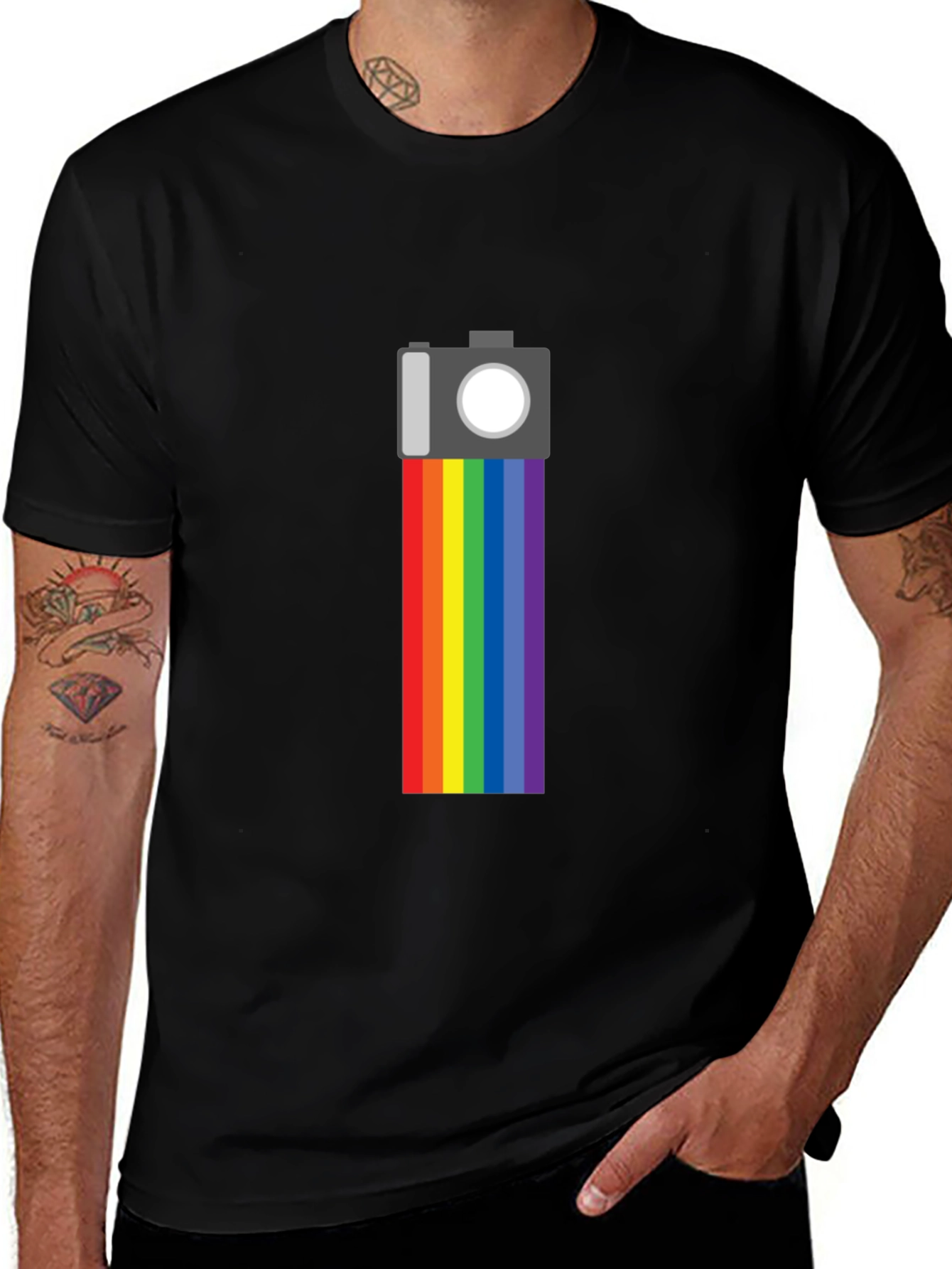 Variant 19 of Rainbow Camera Graphic Tee - Black Cotton Shirt