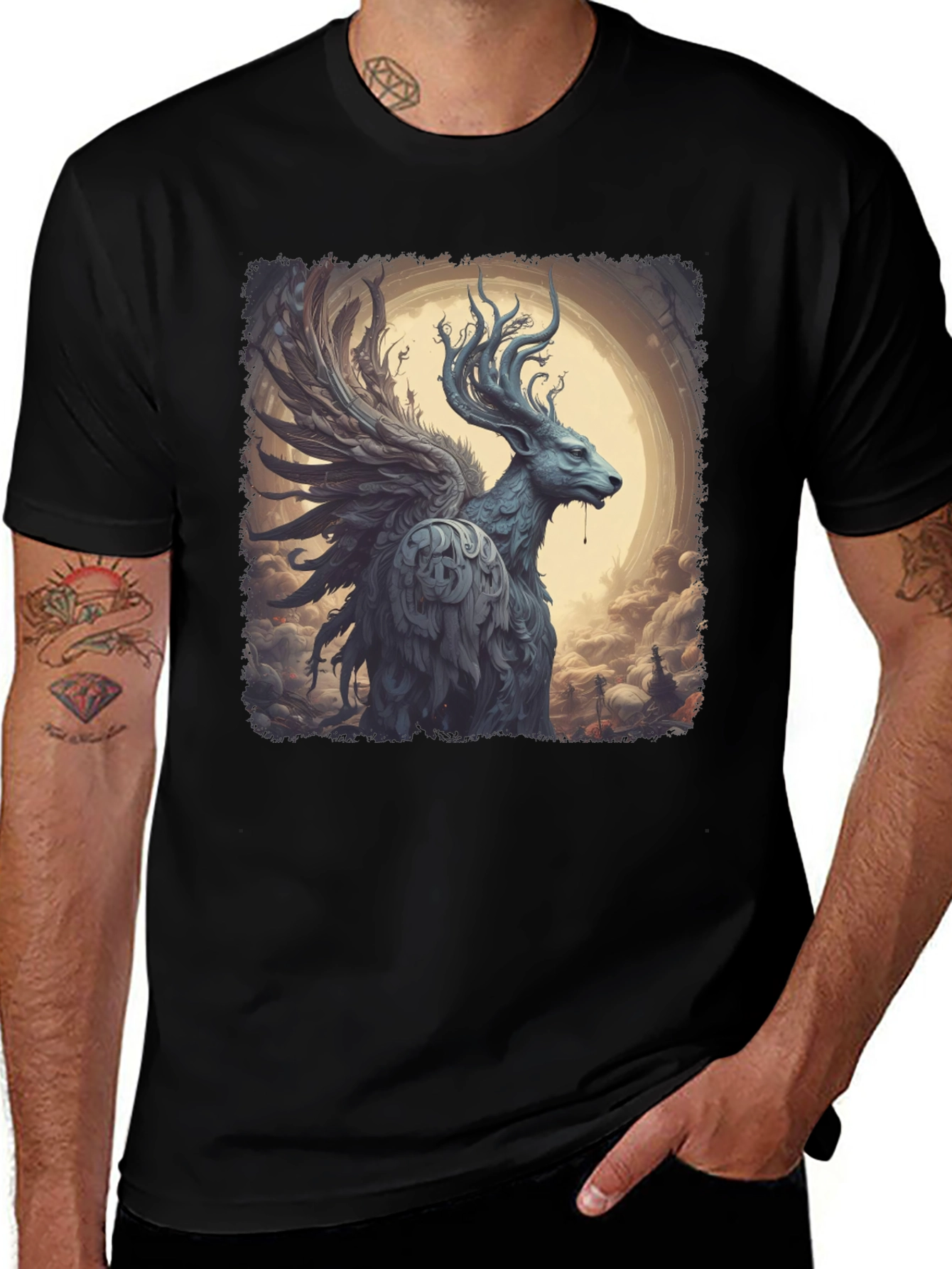 Variant 11 of Winged Stag Graphic Tee - Mythical Creature T-Shirt