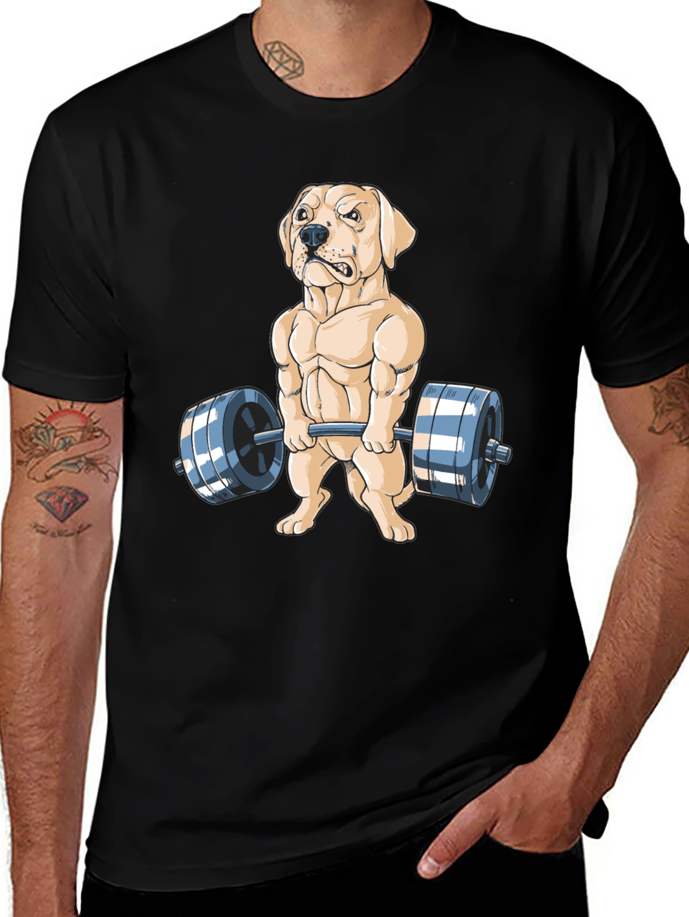 Variant 16 of Dog Lifting Weights Graphic Tee