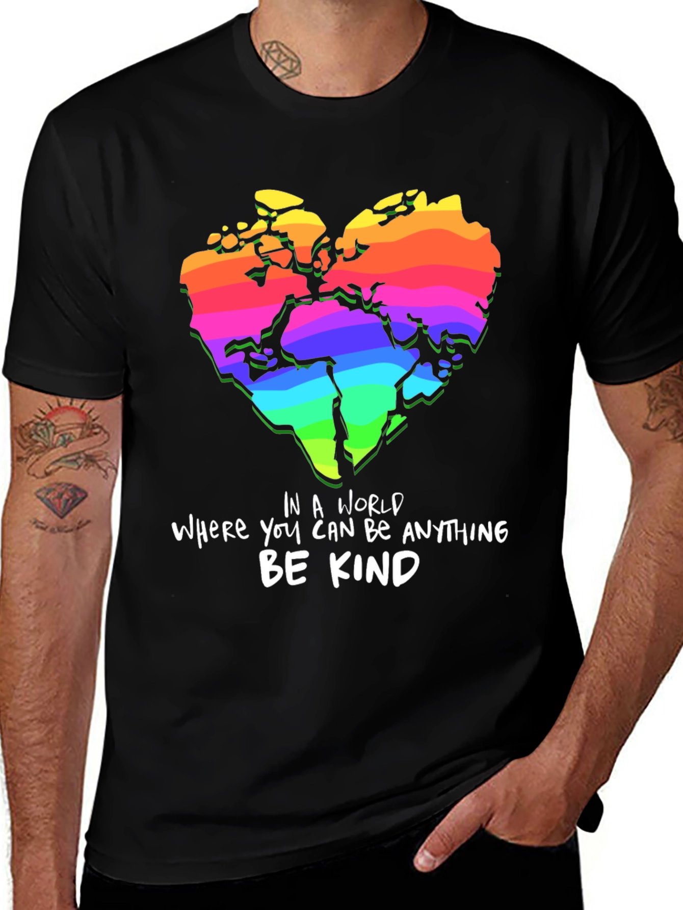 Variant 10 of Be Kind Rainbow World Heart T-Shirt
