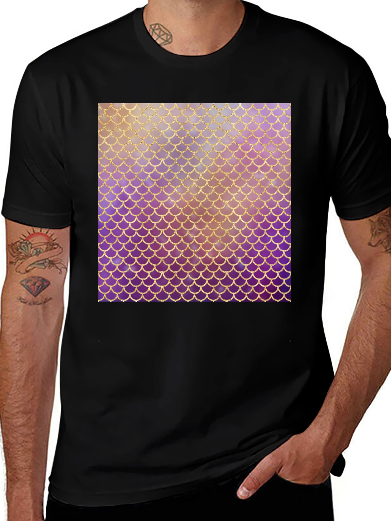 Variant 29 of Mermaid Scale Graphic Tee - Stylish Black T-Shirt