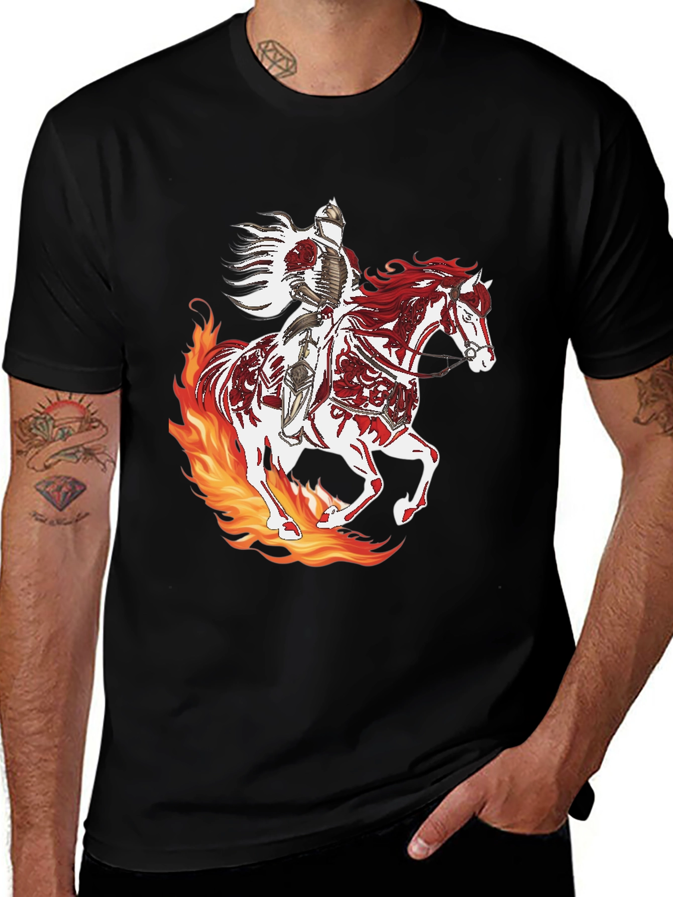 Variant 16 of Knight on Horse Fire Graphic Tee - Men's Black T-Shirt