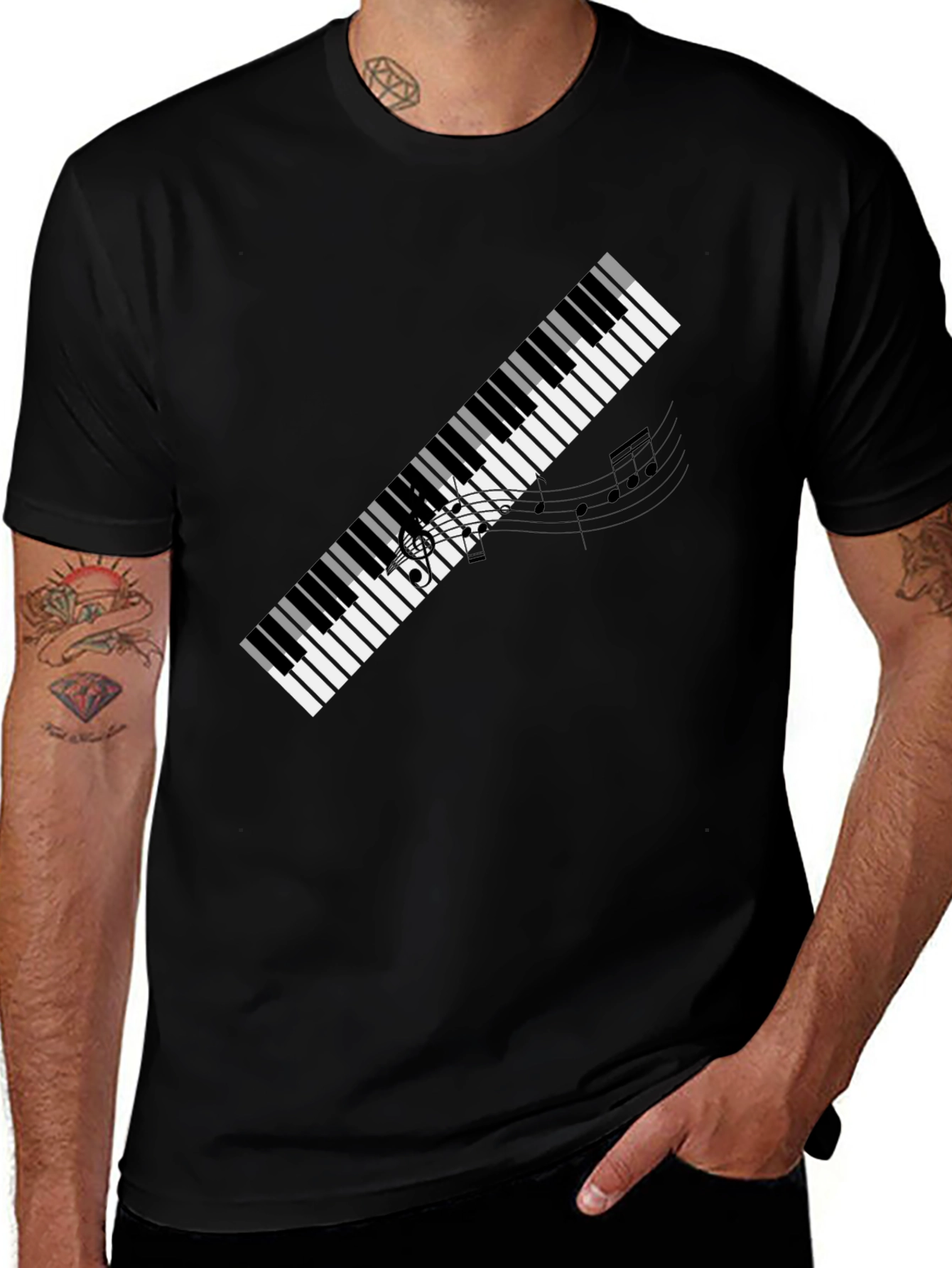 Variant 3 of Piano Keys Music Graphic Tee - Black Cotton Comfort