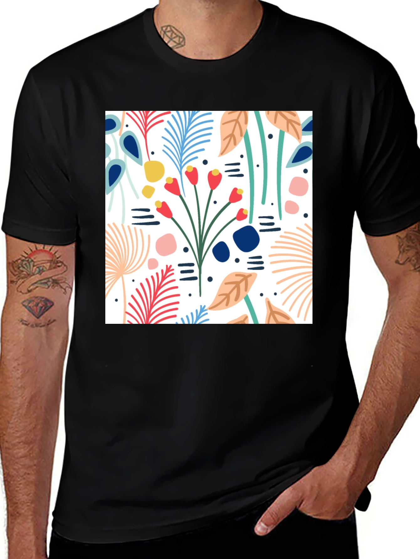 Variant 30 of Floral Pattern Black T-Shirt