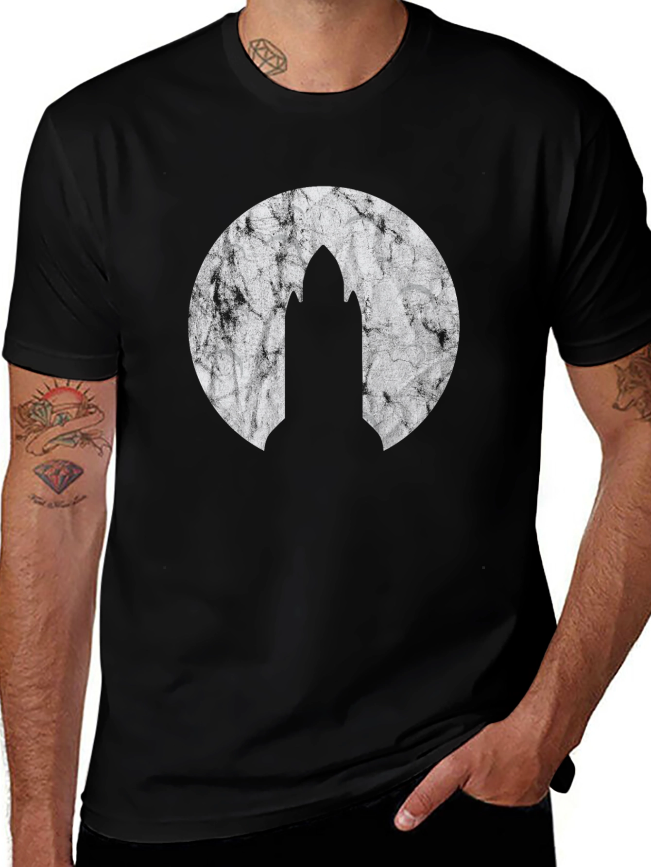 Variant 10 of Men's Black Graphic T-Shirt - Rocket Design