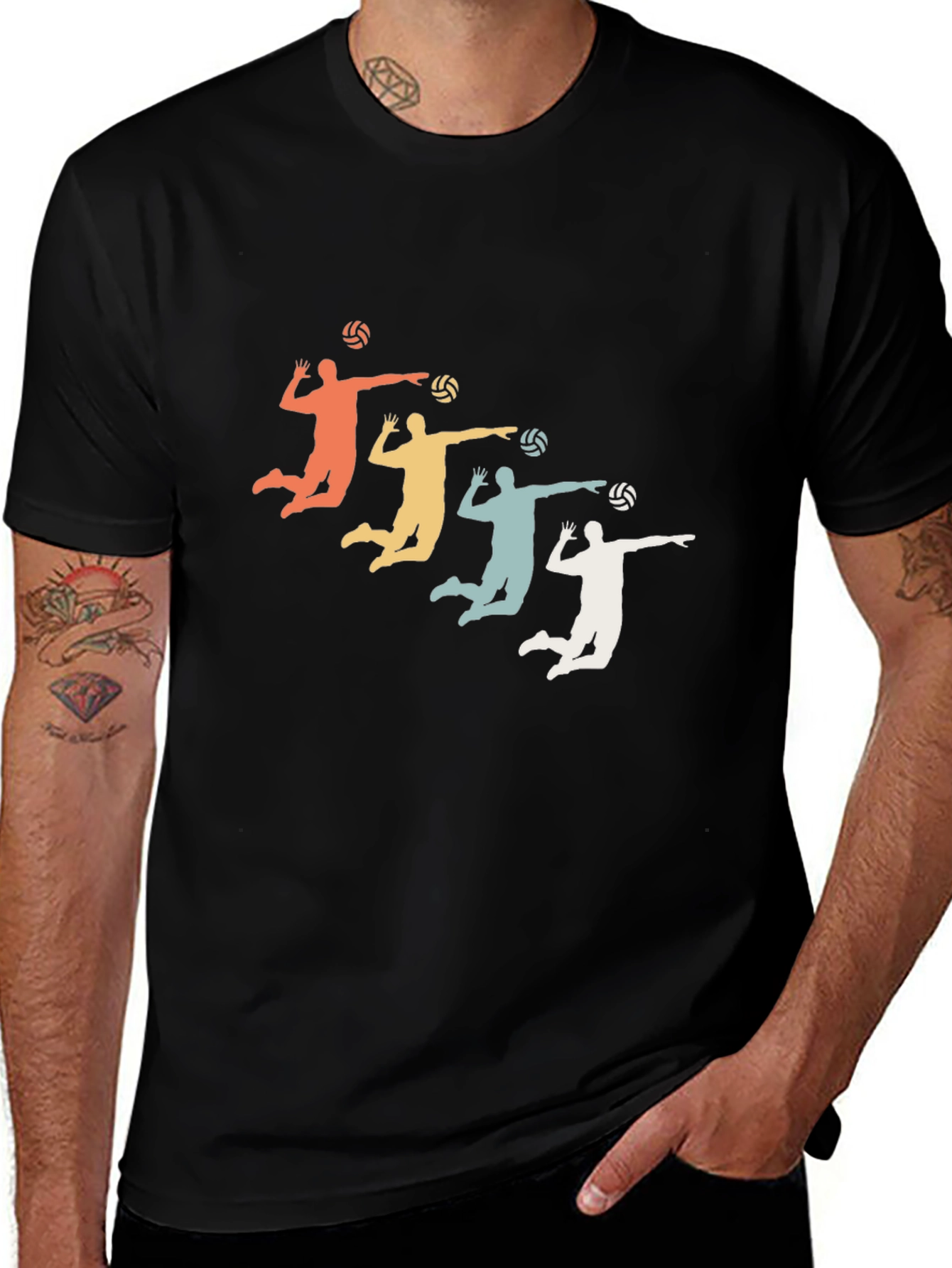 Variant 25 of Retro Volleyball Silhouette Tee - Black Cotton Blend
