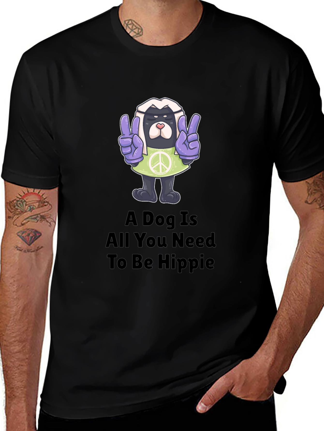 Variant 29 of Hippie Dog Graphic T-Shirt - Peace & Love