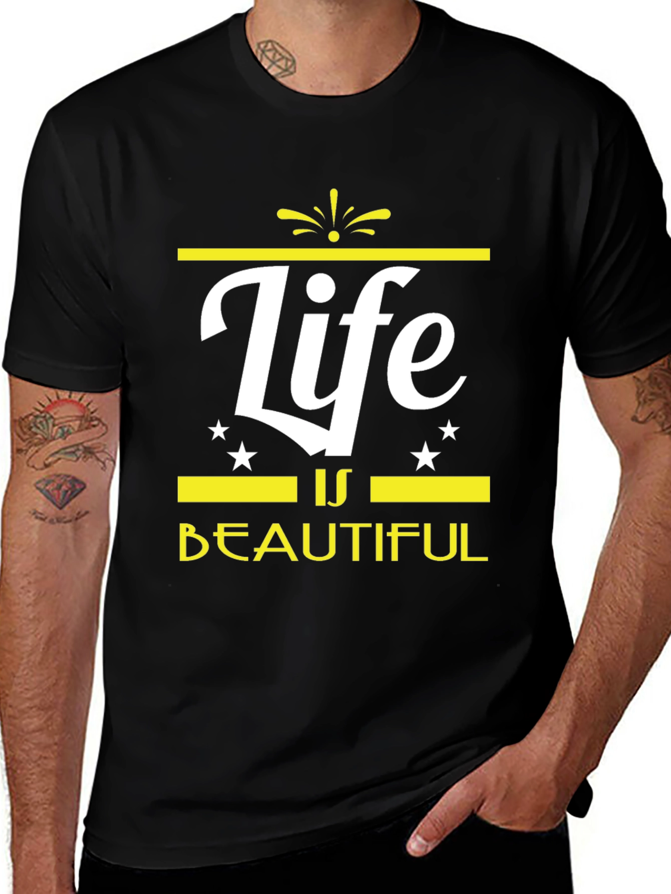 Variant 6 of Life is Beautiful Graphic Tee - Trendy Black T-Shirt