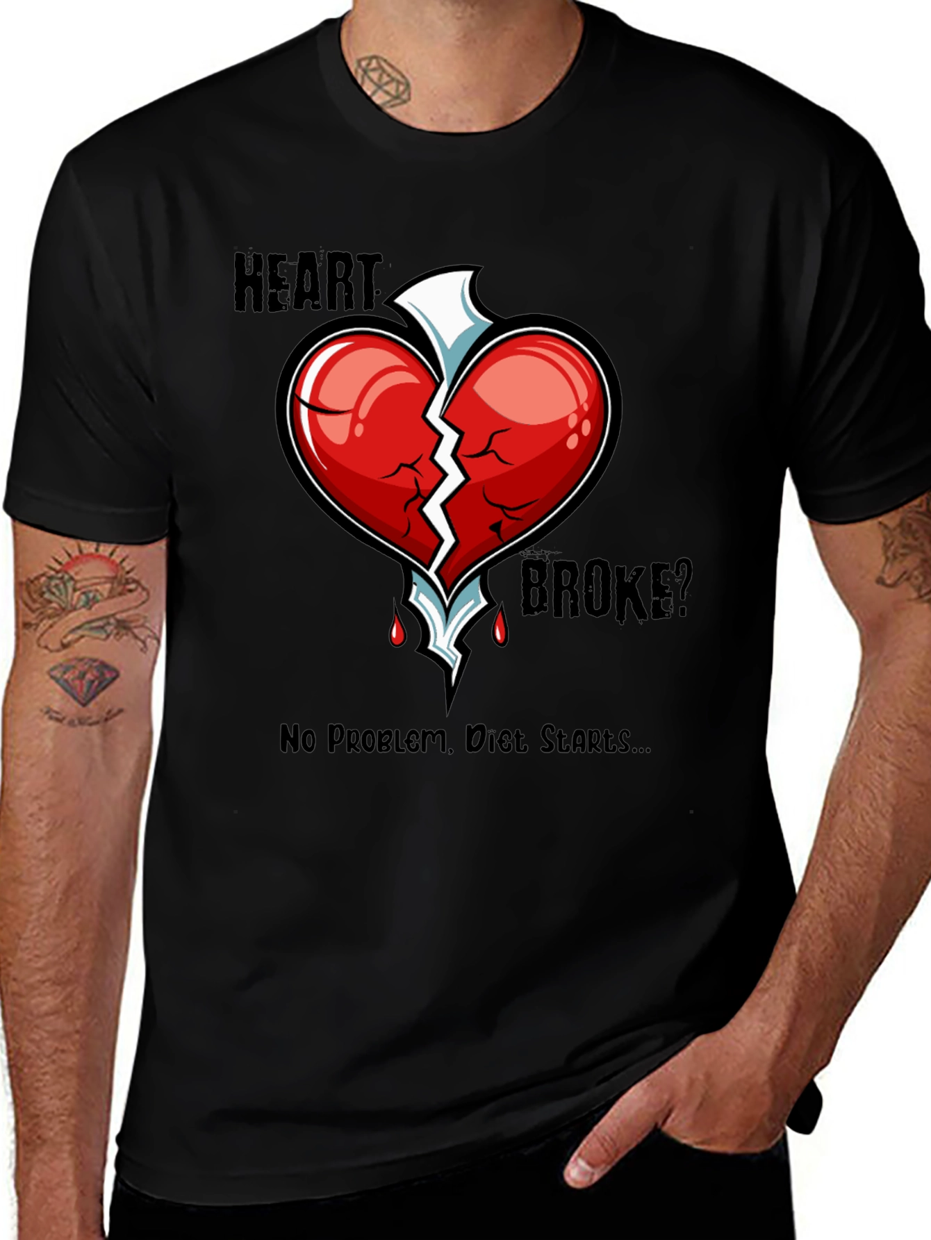 Black Heart Broke? Diet Starts T-Shirt - Funny Graphic Tee main image