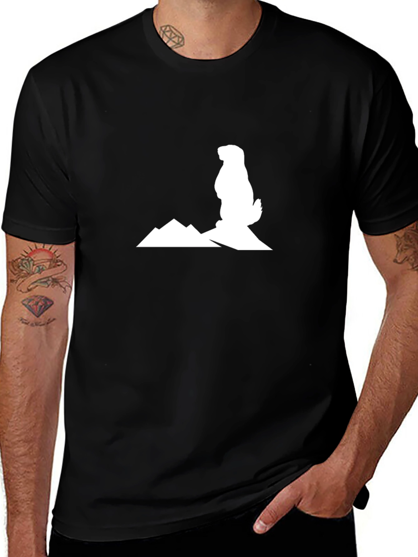 Variant 14 of Groundhog Silhouette Graphic Tee - Black Cotton Blend