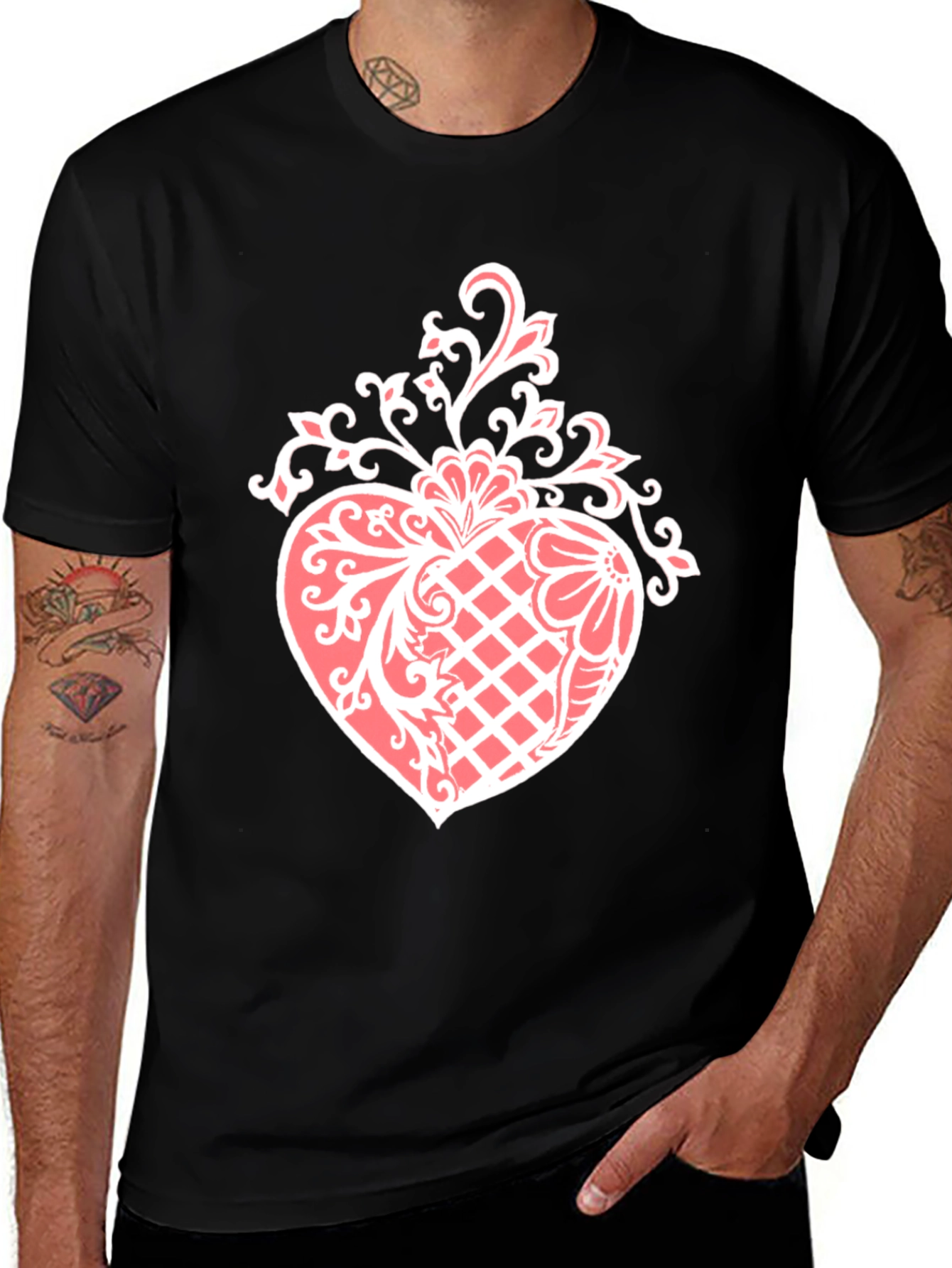 Variant 26 of Elegant Heart Graphic Tee - Stylish Black Cotton Blend Shirt