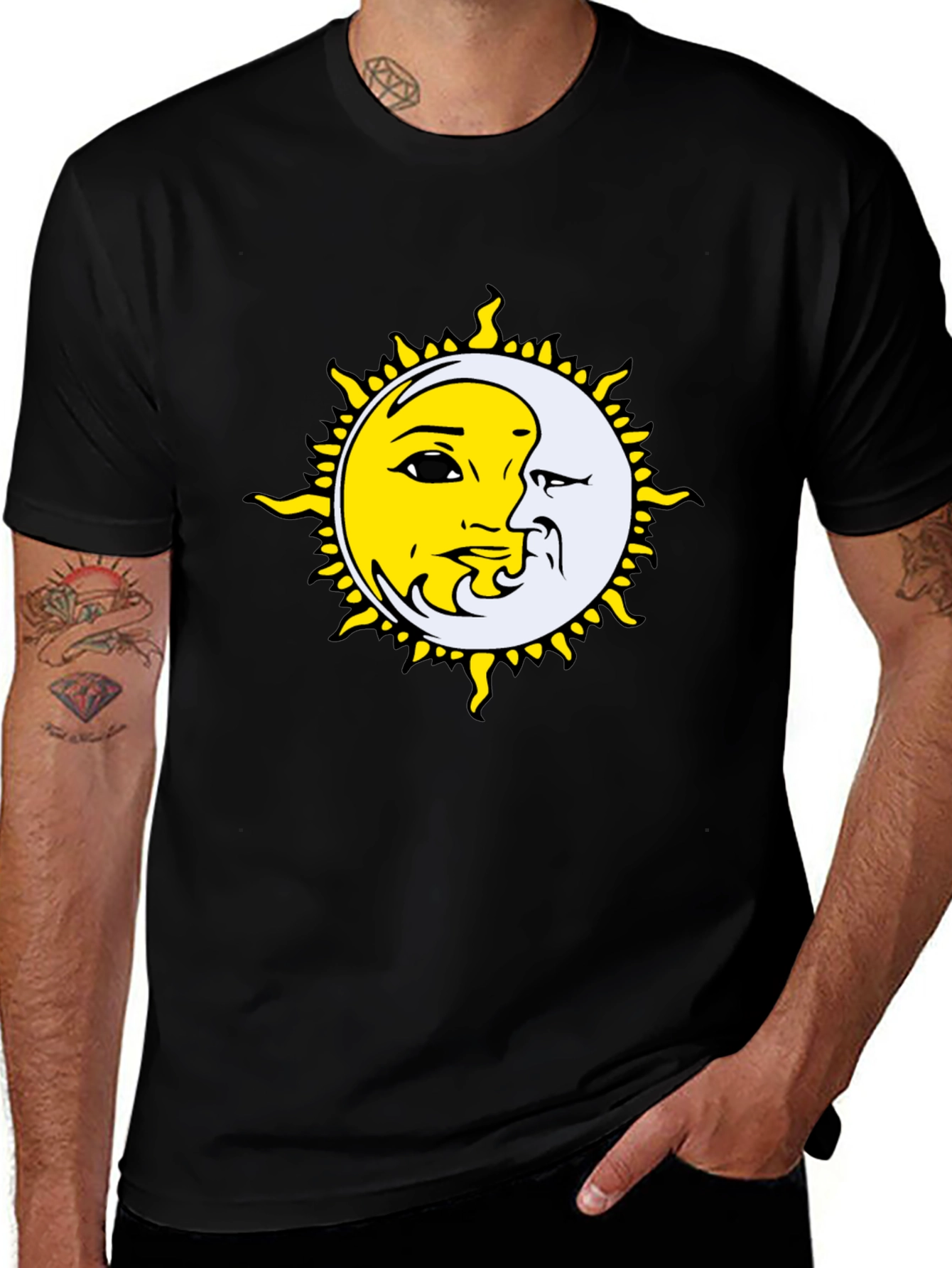 Celestial Sun and Moon Graphic Tee - Black