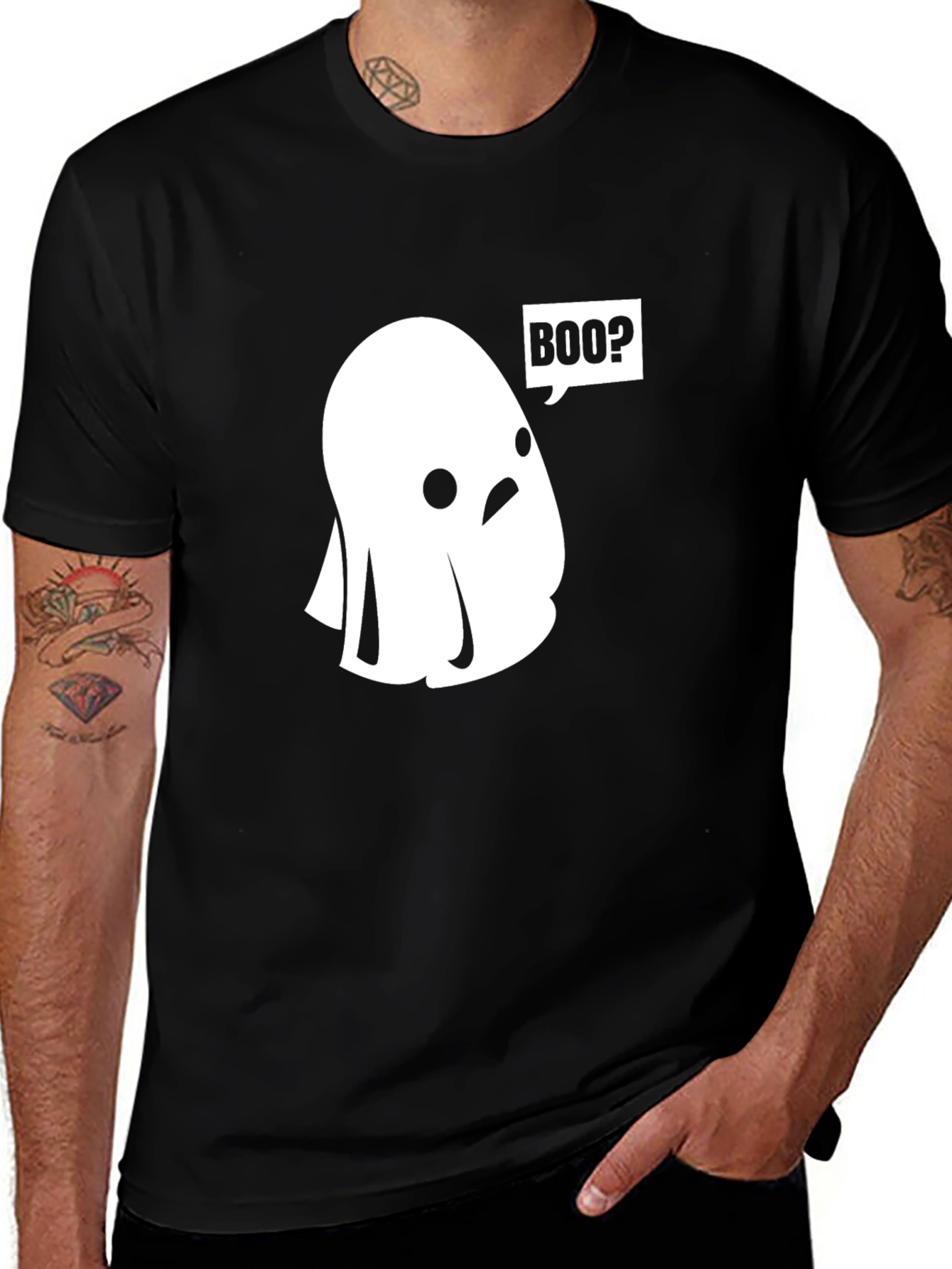 Variant 12 of Boo? Ghost Graphic Tee - Black Cotton T-Shirt