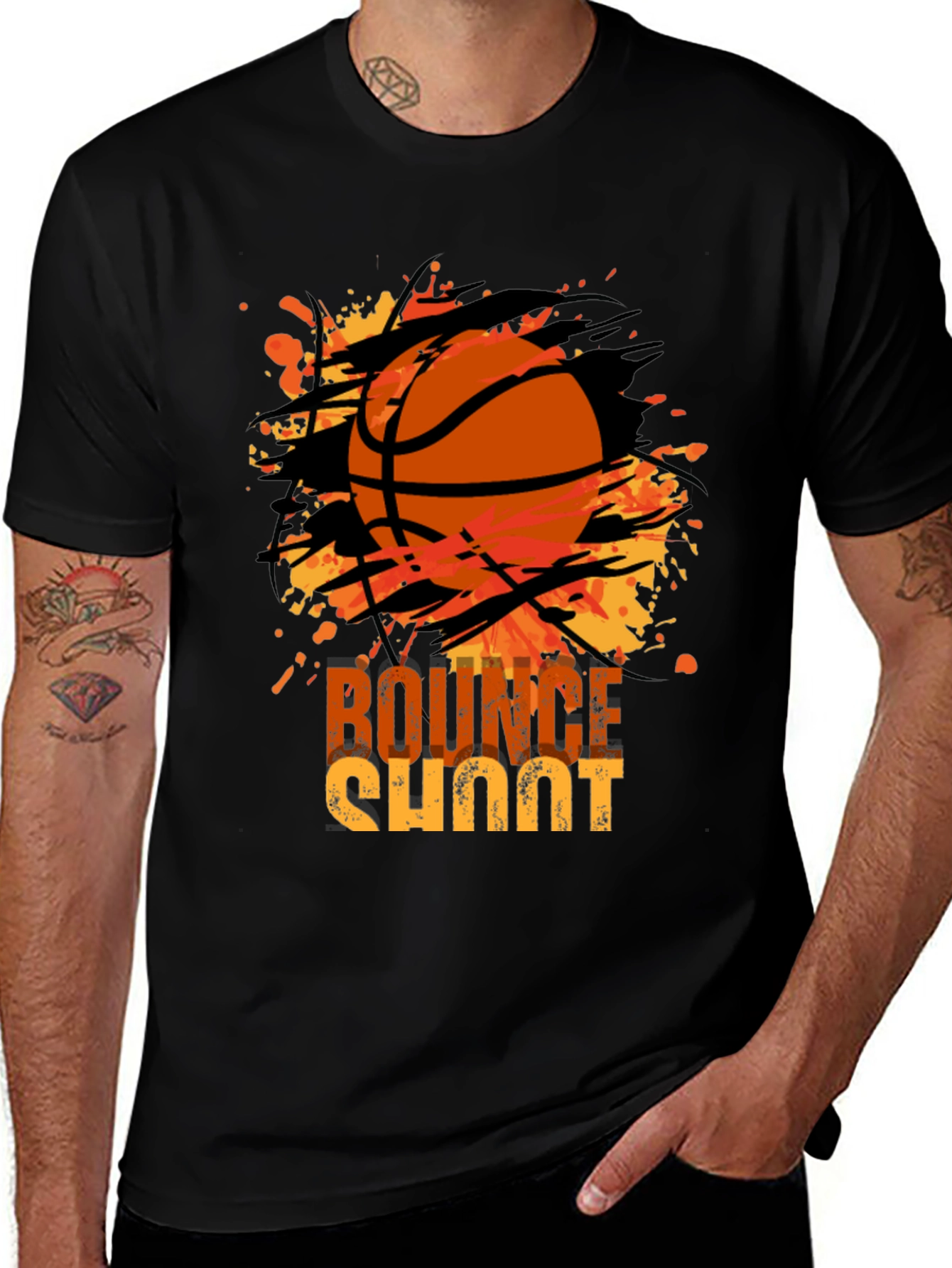 Variant 25 of Basketball Bounce Shoot Graphic Tee - Black Cotton