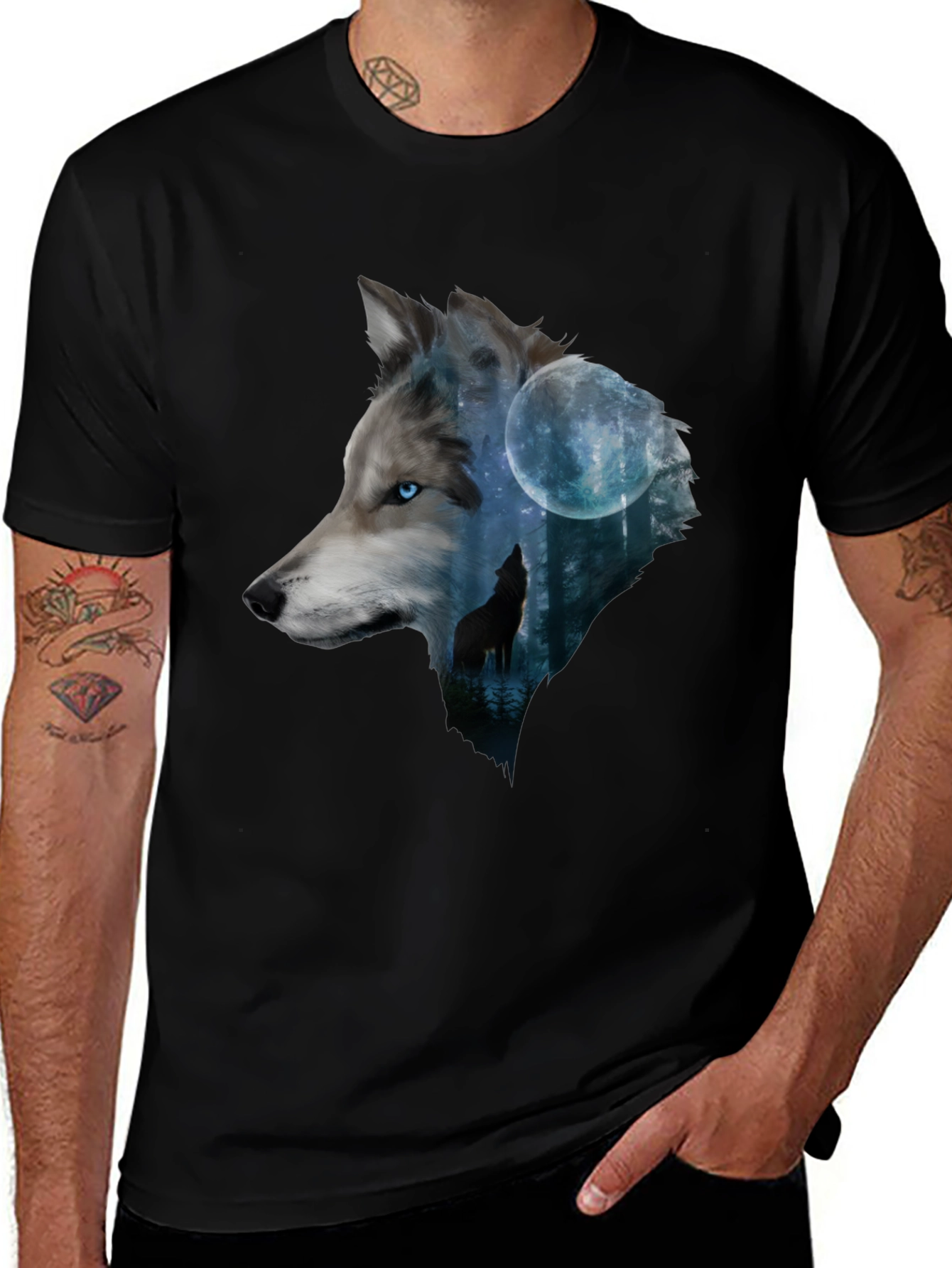 Variant 13 of Wolf Moon Graphic Tee - Night Sky T-Shirt